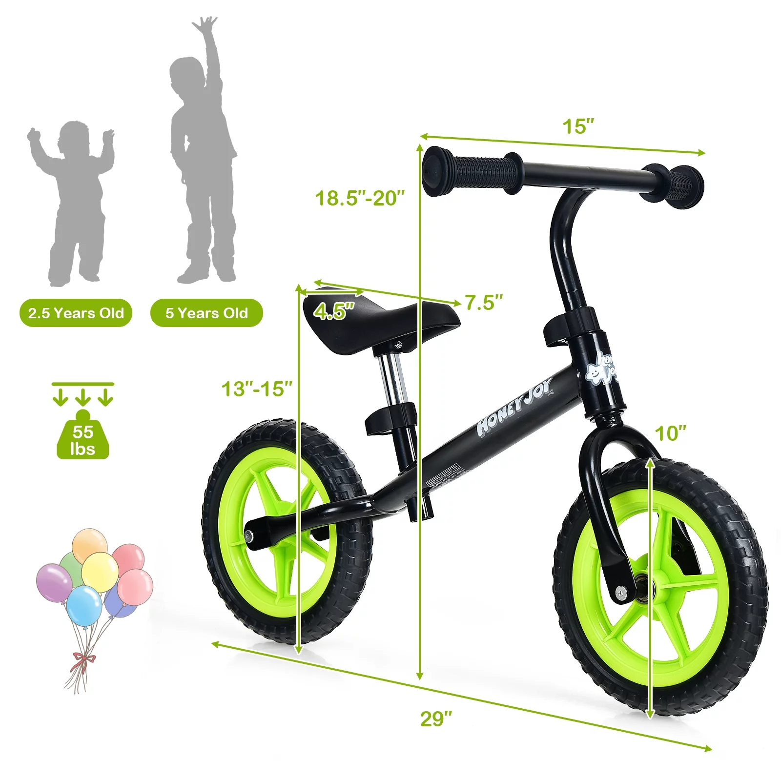 Infans Kids Balance Bike No Pedal Training Bicycle w/Adjustable Handlebar & Seat Yellow - Womvr