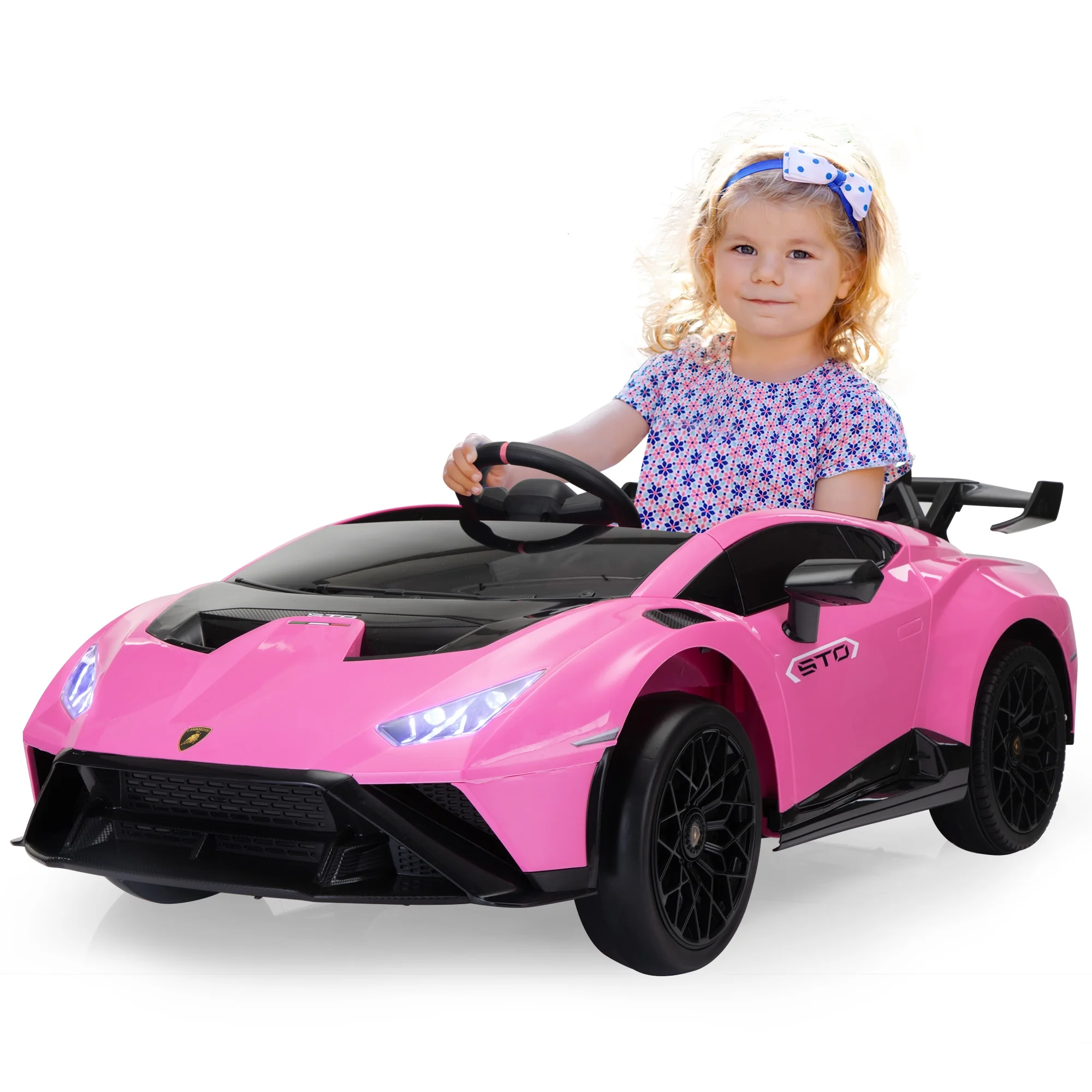 TOBBI 24V Lamborghini STO Licensed Kids Ride on Drift Car Gray Electric Car W/Remote Control LED Lights, up to 10 mph - Womvr