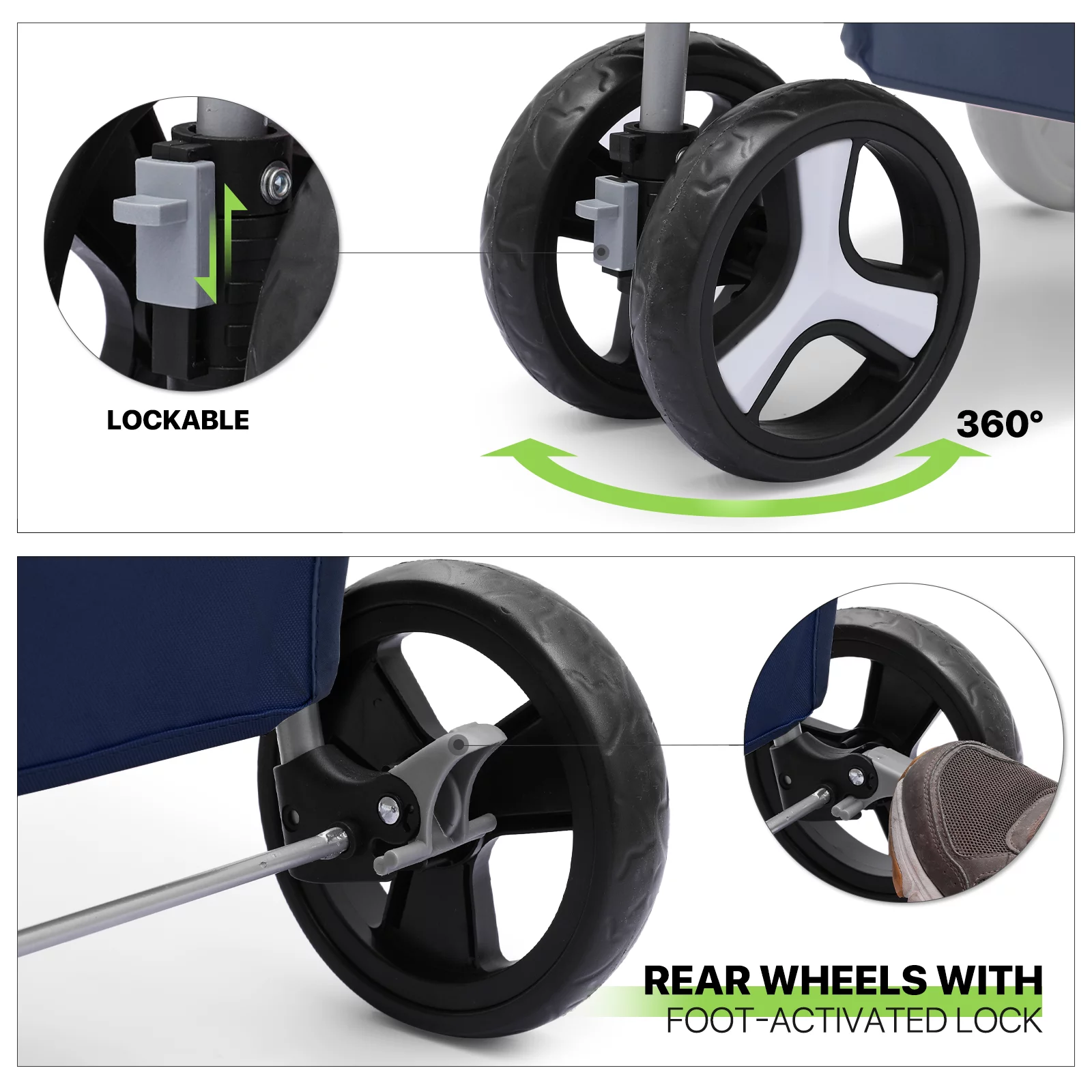 Magshion Foldable Pet Dog Stroller with Wheels, Cat Dog Stroller with Storage Basket and Cup Holder for Small and Medium Cats, Dogs, Puppy, Navy Blue - Womvr