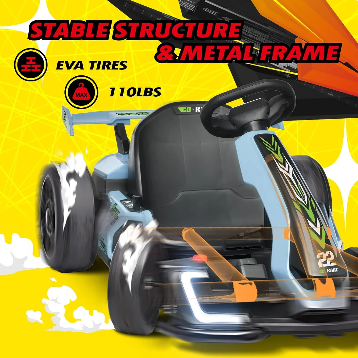 Blitzshark 24 V Kids Go Kart 300W Powerful Electric Pedal Go Kart, with Drift/Sports Mode, EVA Tires, Brake Pedal, White - Womvr