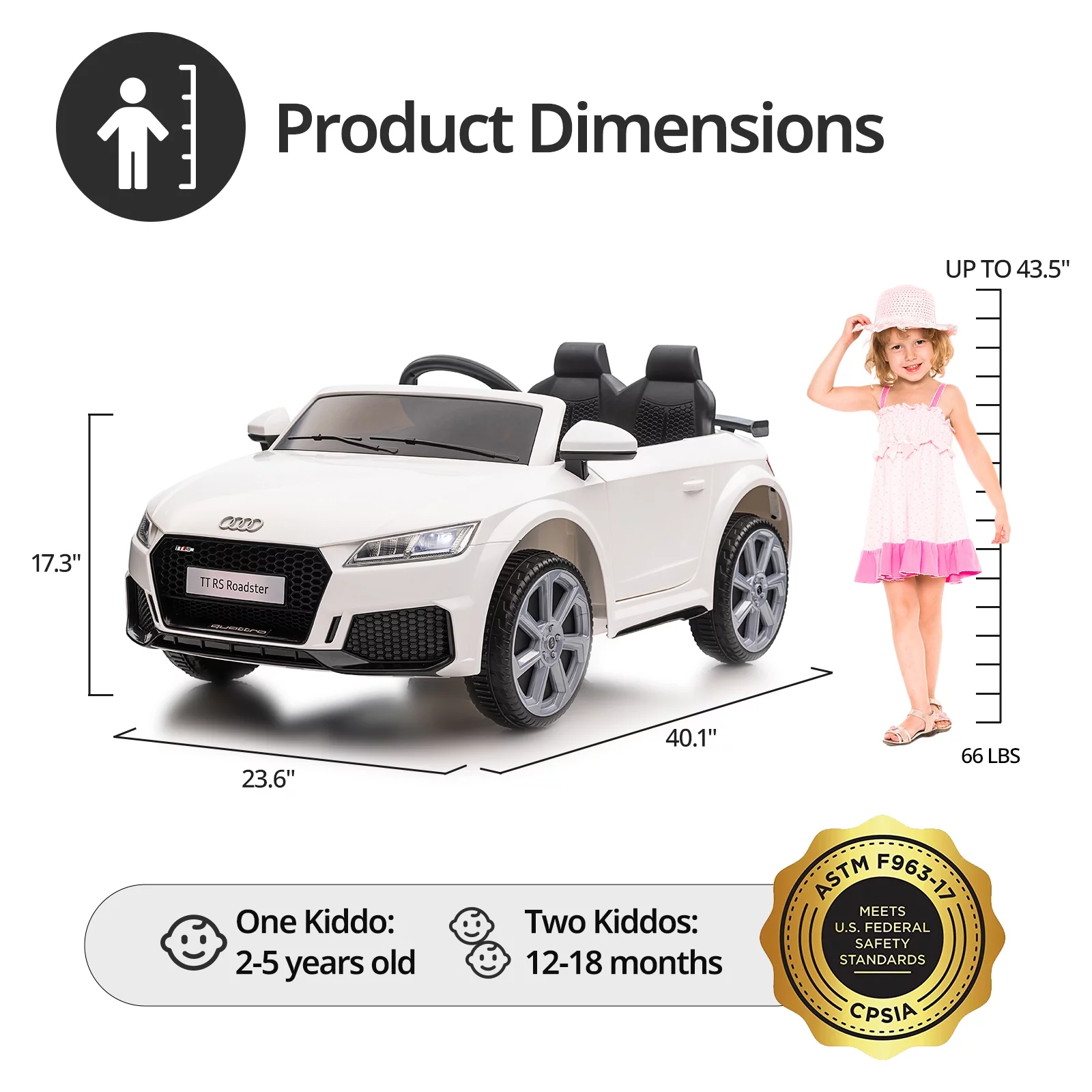 Hikiddo Electric Ride on Car for Kids, Licensed Audi 12V 7Ah Kids Ride-on Toy for Toddlers 2-5 Girl with Remote, Bluetooth - Pink - Womvr