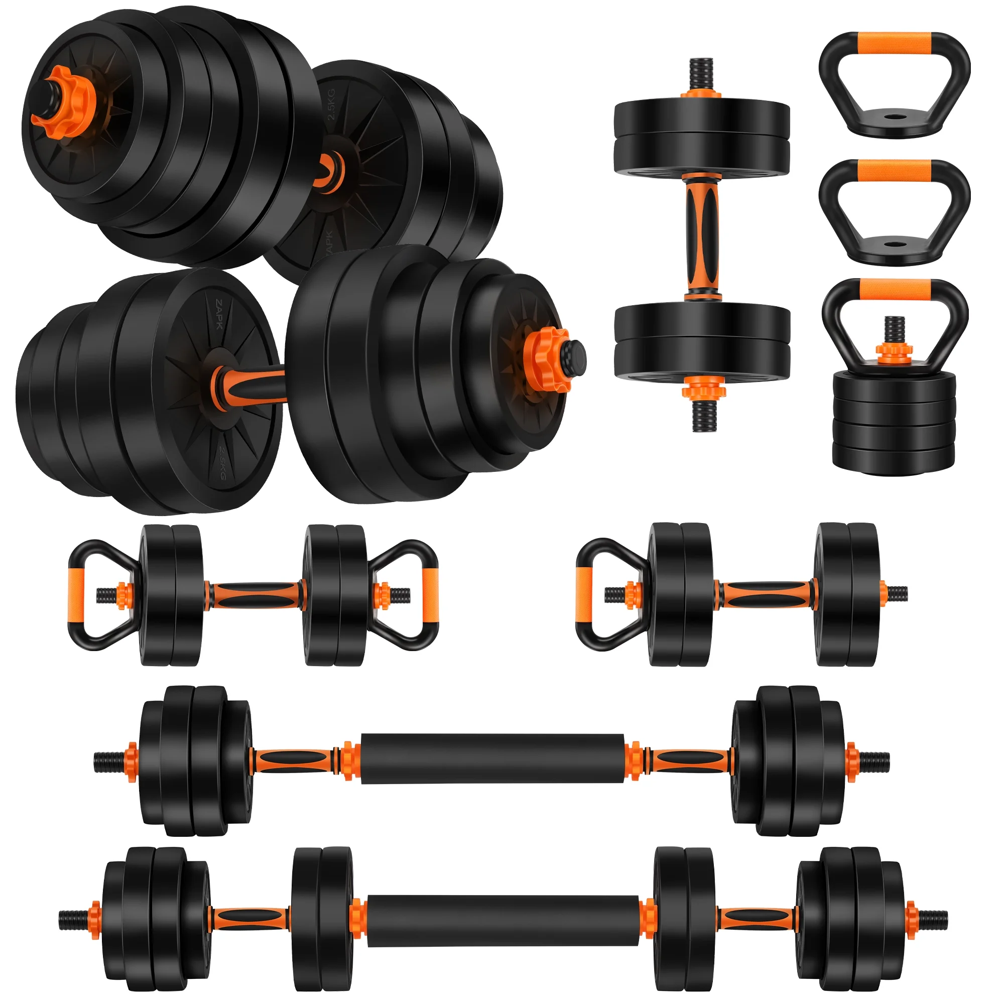 FIXTECH 66 Lbs Adjustable Dumbbell Set,  4 in 1 Weight Set, Dumbbell, Barbell, Kettlebell and Push-up, Home Gym Fitness Workout Equipment for Men and Women - Womvr
