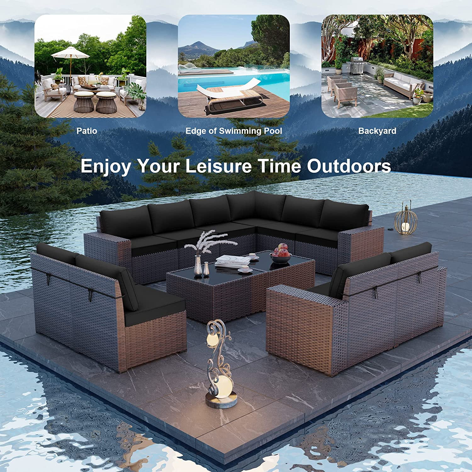 Gotland 13 Pieces Outdoor Patio Rattan Wicker Furniture Set with 43