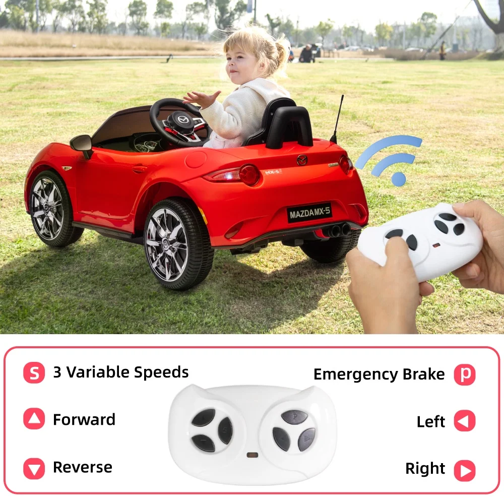 12V Ride On Powered Wheels Car Mazda Licensed MX-5 Electric Car for Kids w/ Parental Remote Control LED Lights Bluetooth Music - Womvr