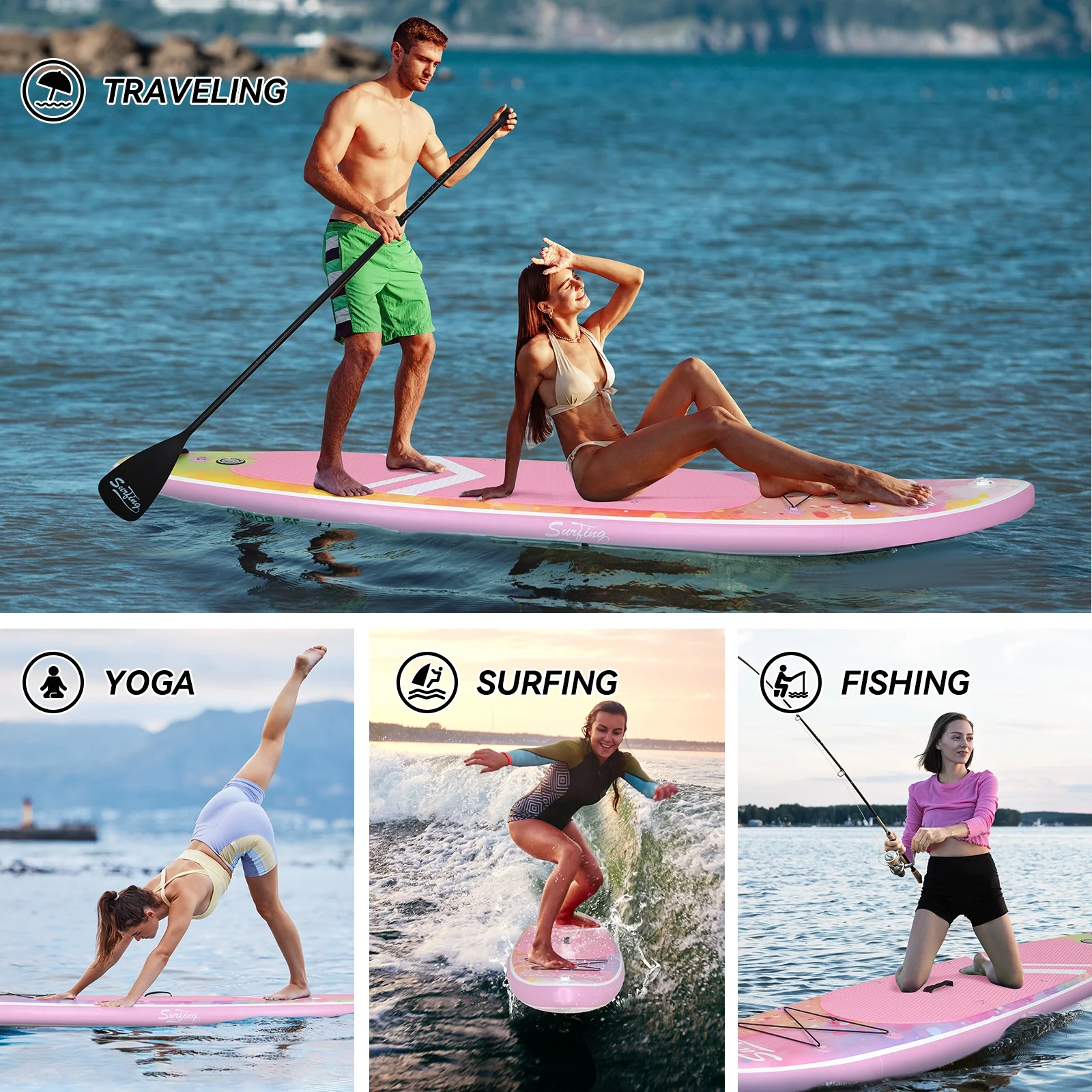 ELECWISH Inflatable Kayak Paddle Board and Kayak Seat Set,11 FT Deck SUP Paddle Board with SUP Accessories & Backpack for Fishing, Pink Gradient - Womvr