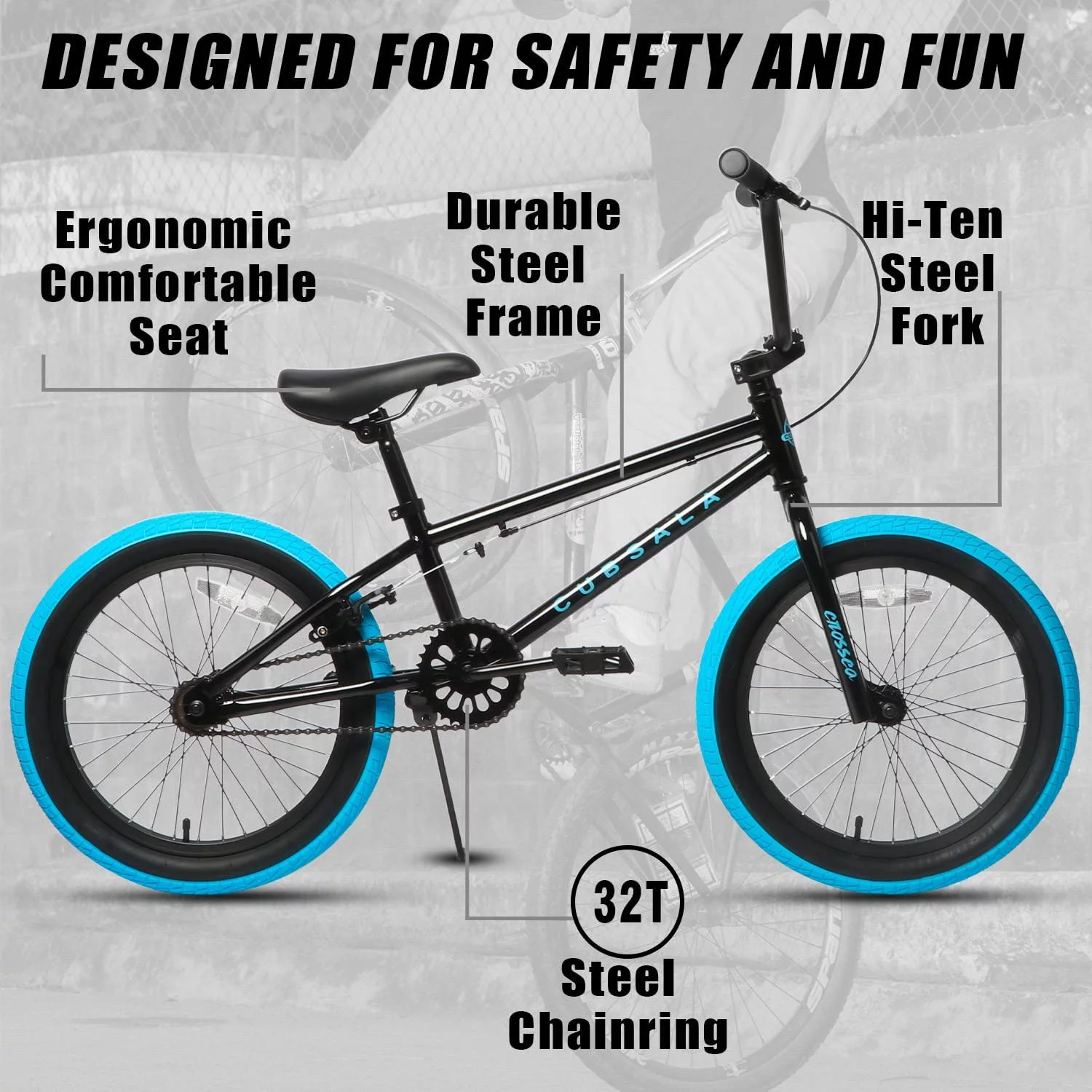 cubsala 20 in Kids BMX Bike Freestylefor Age 6-14 Years Old Boys Girls with 4 Pegs, Blue - Womvr