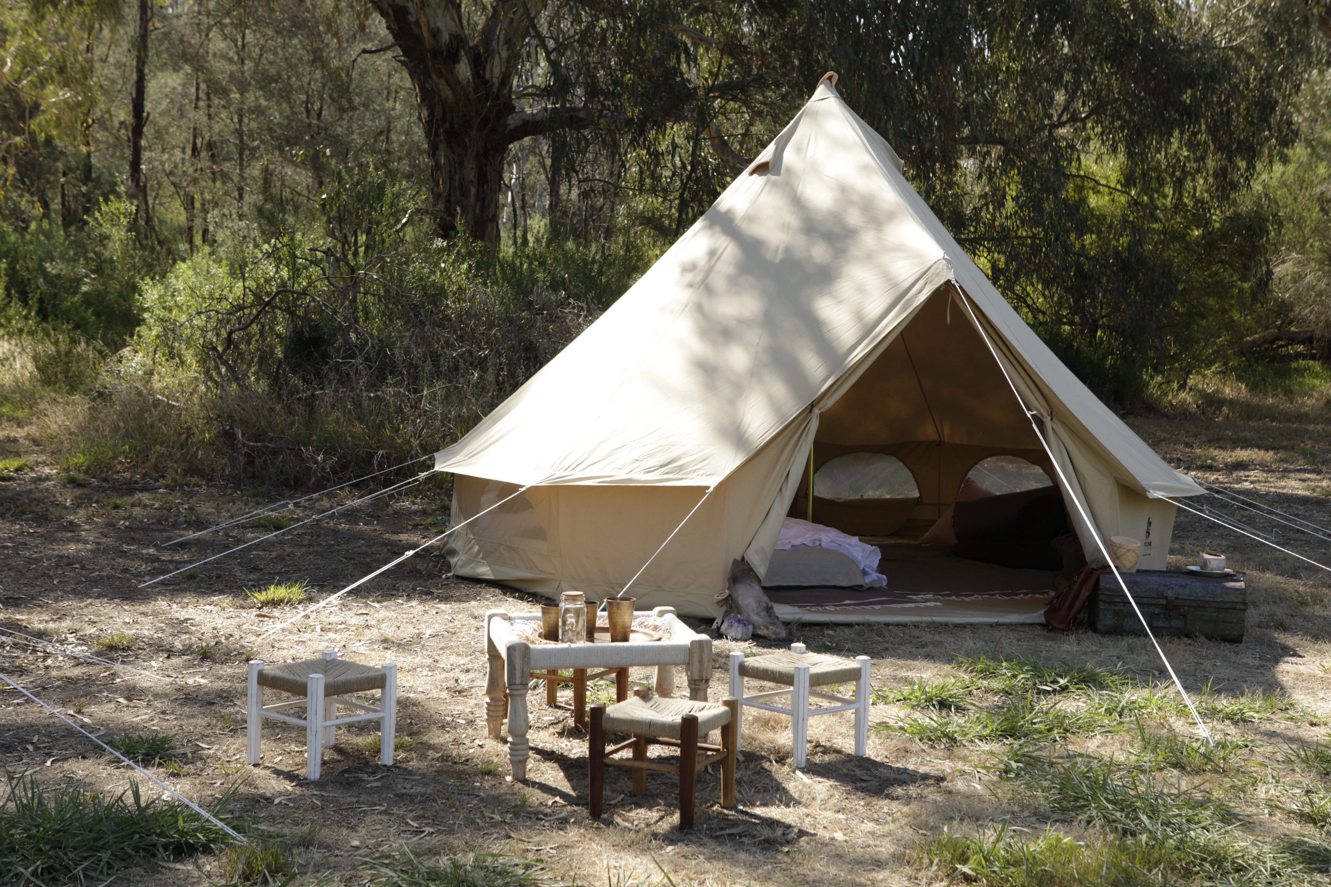 Psyclone Tents Fixed Floor 8 Windows 4m/13.12ft Luxury Outdoor All Weather 4-6 Person Cotton Canvas Medium Bell Tent - Womvr