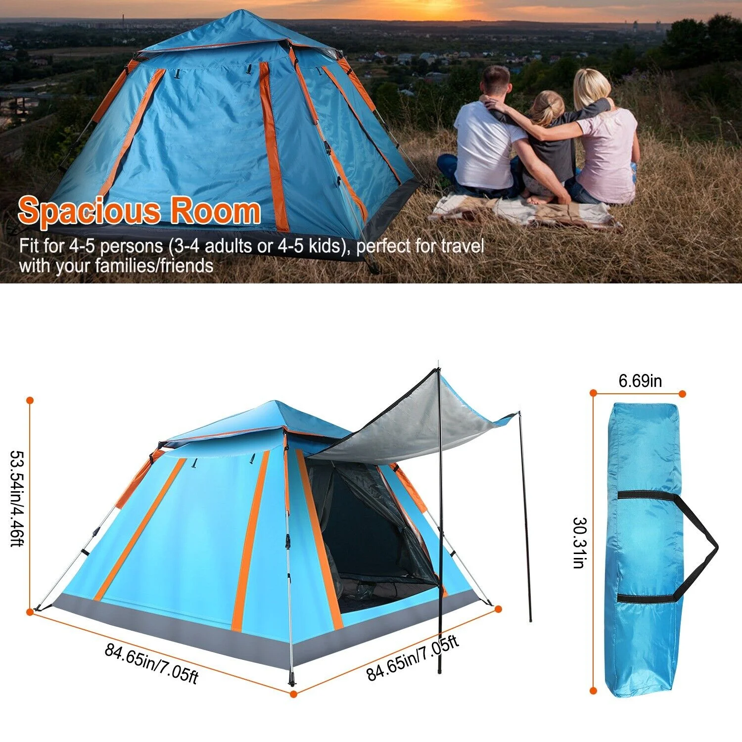 3-4 Person Tent Pop Up Outdoor Camping Auto Instant Open Family Tent Tourist Tent - Womvr