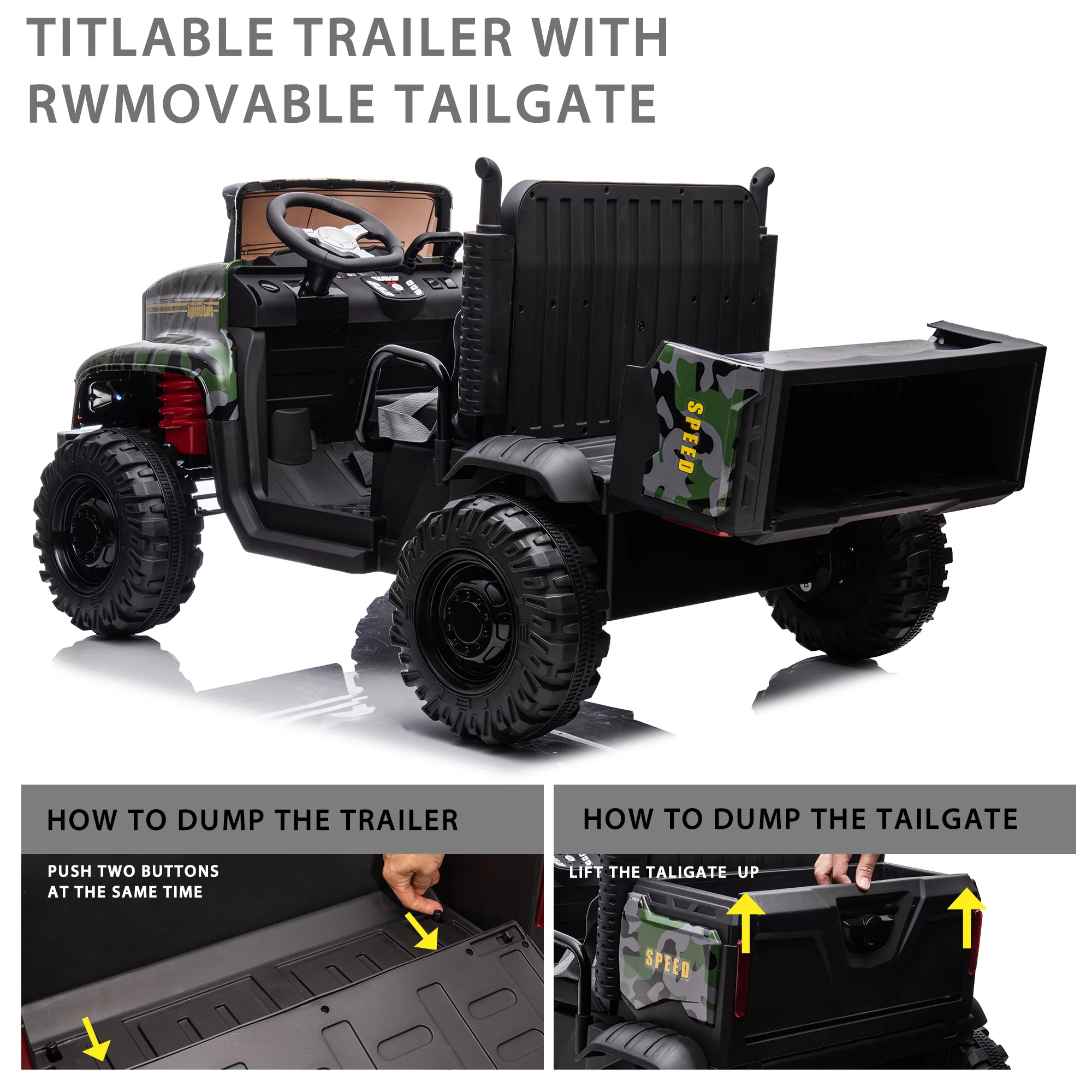 Hikiddo JC222 24V Ride on Toy, Kids Ride On Dump Truck 2 Seater with Remote - Womvr