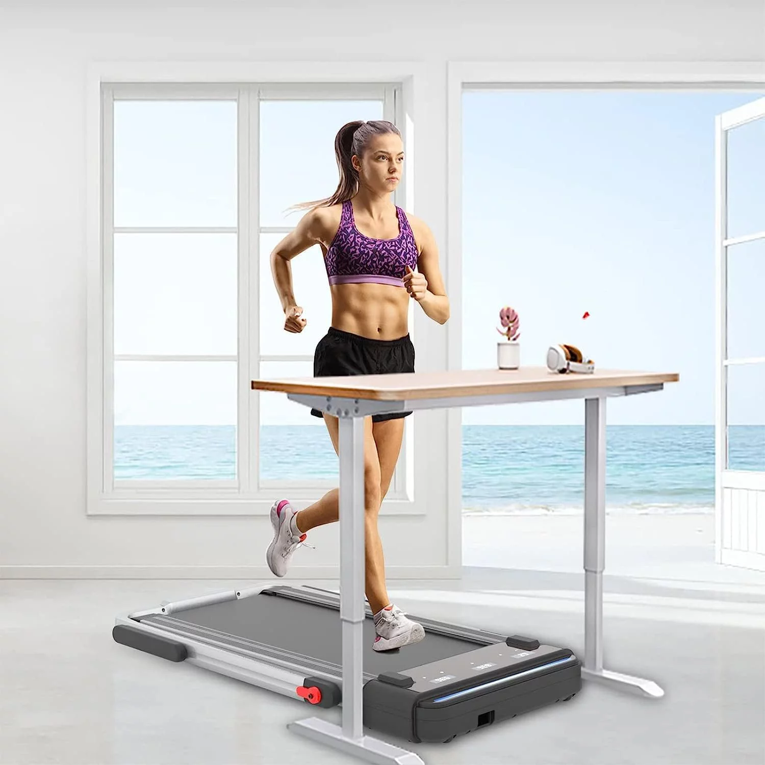 Under Desk Treadmill 2 in 1 Folding Portable Treadmill, Walking Treadmill 2.25HP, Under Desk Electric Treadmill with Remote APP Control LED Display Phone Holder No Needed Assembly for Home & Gym - Womvr