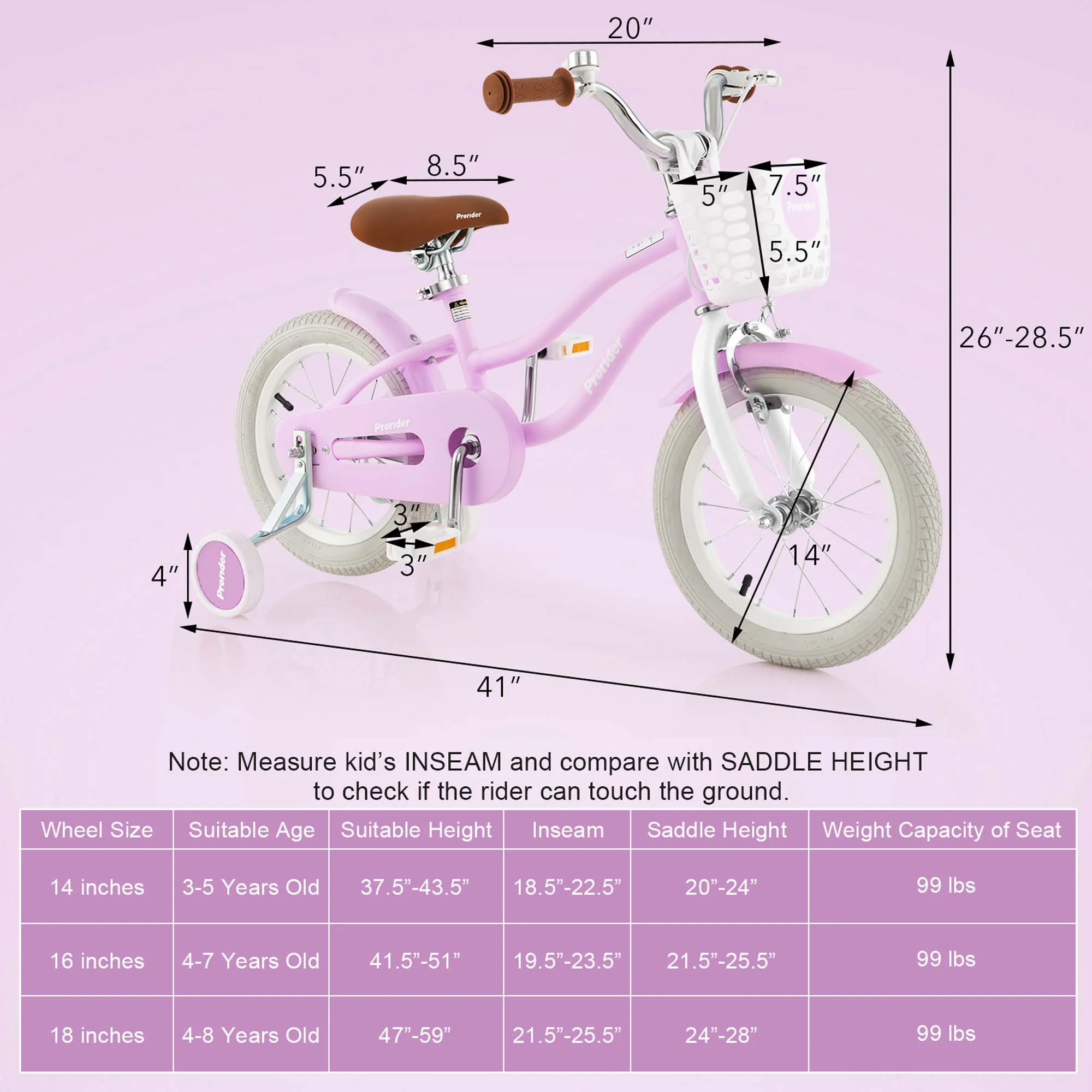 Costway 14'' Kid's Bike with Removable Training Wheels & Basket for 3-5 Years Old Pink - Womvr