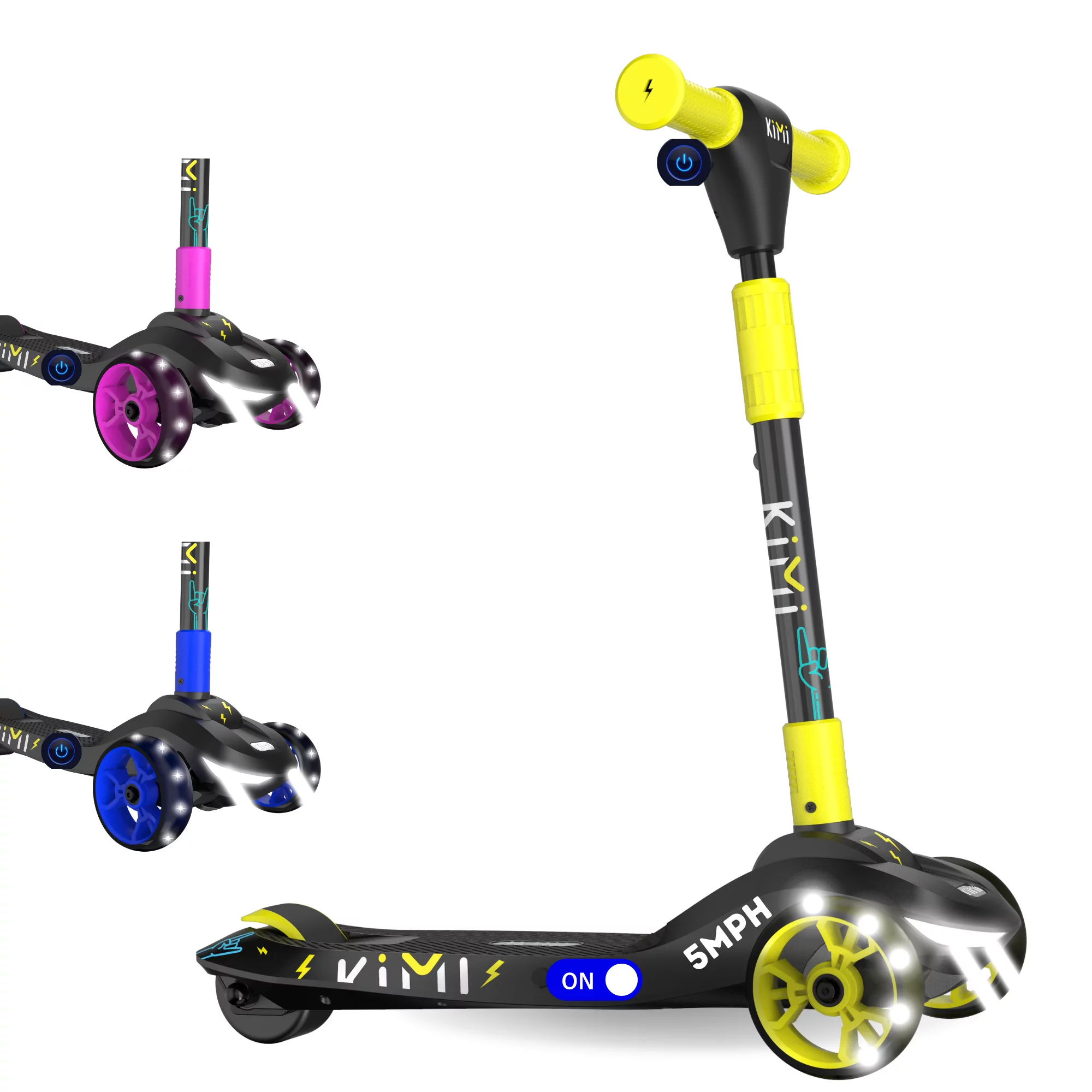 Kimi Kids 3-Wheel Electric Scooter, Ages 2-9, 5Mph, Lights, 10 Miles Range - Womvr