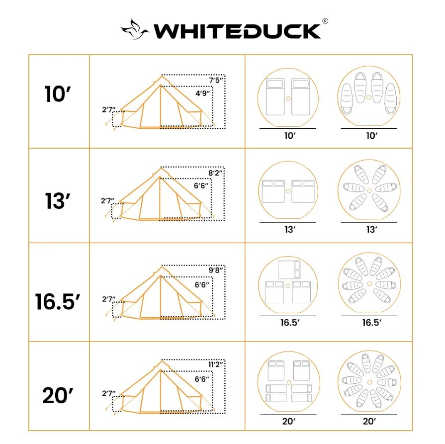 WHITEDUCK Regatta Canvas Bell Tent w/Stove Jack, Sandstone Beige, 13', Water Repellent 4-Season Camp - Womvr