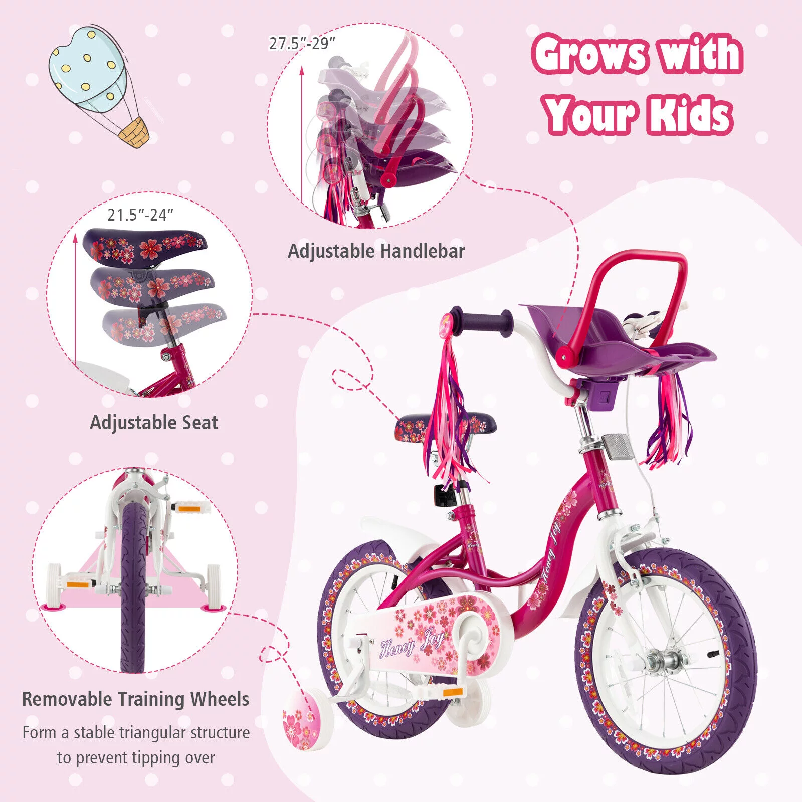 FONIRRA Kids Bike with Doll Bike Seat 16