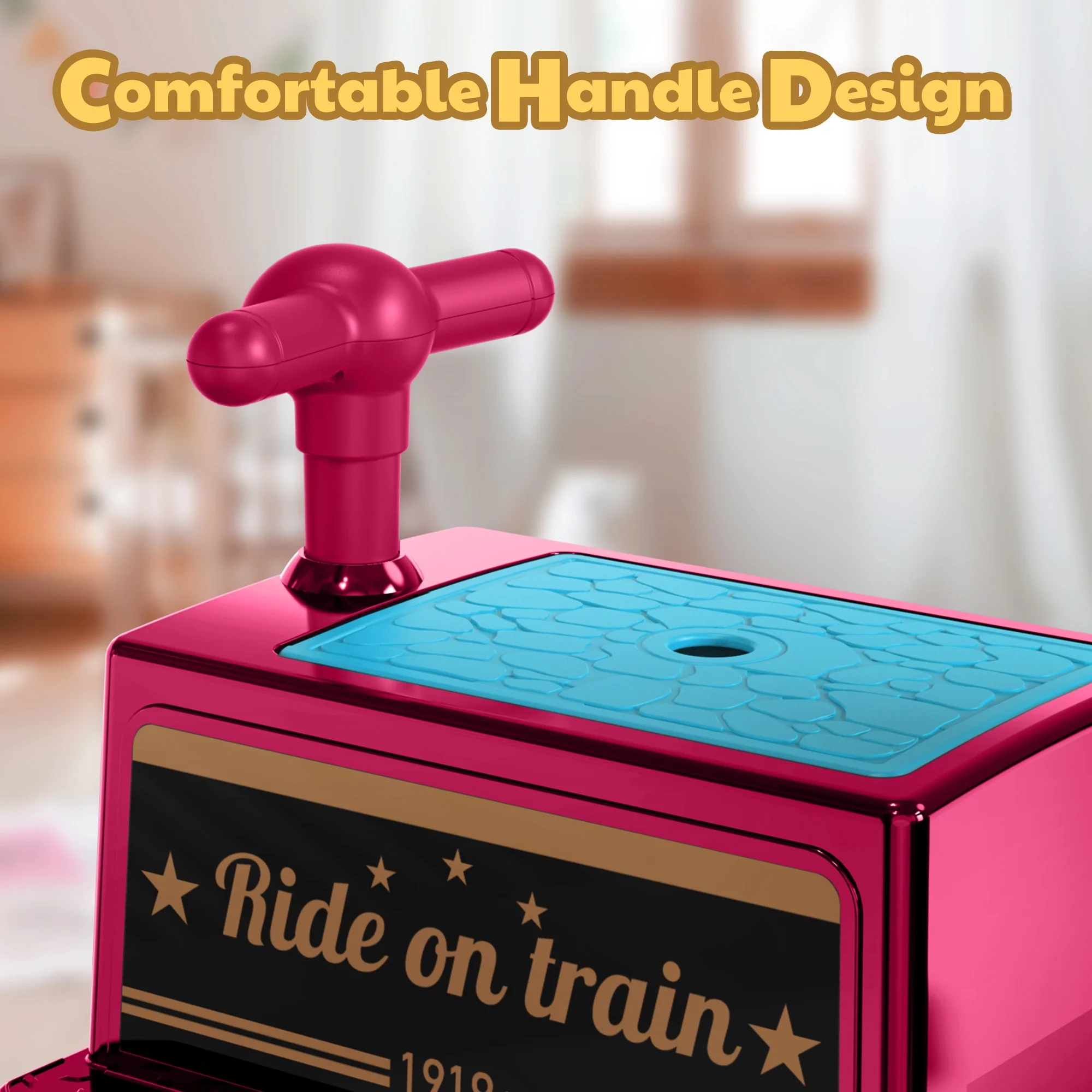 TOKTOO 12Volt 2 Seater Kids Ride on Train W/ Rubber Wheels, Storage Box, LED Headlight, Music Player-Black Red - Womvr