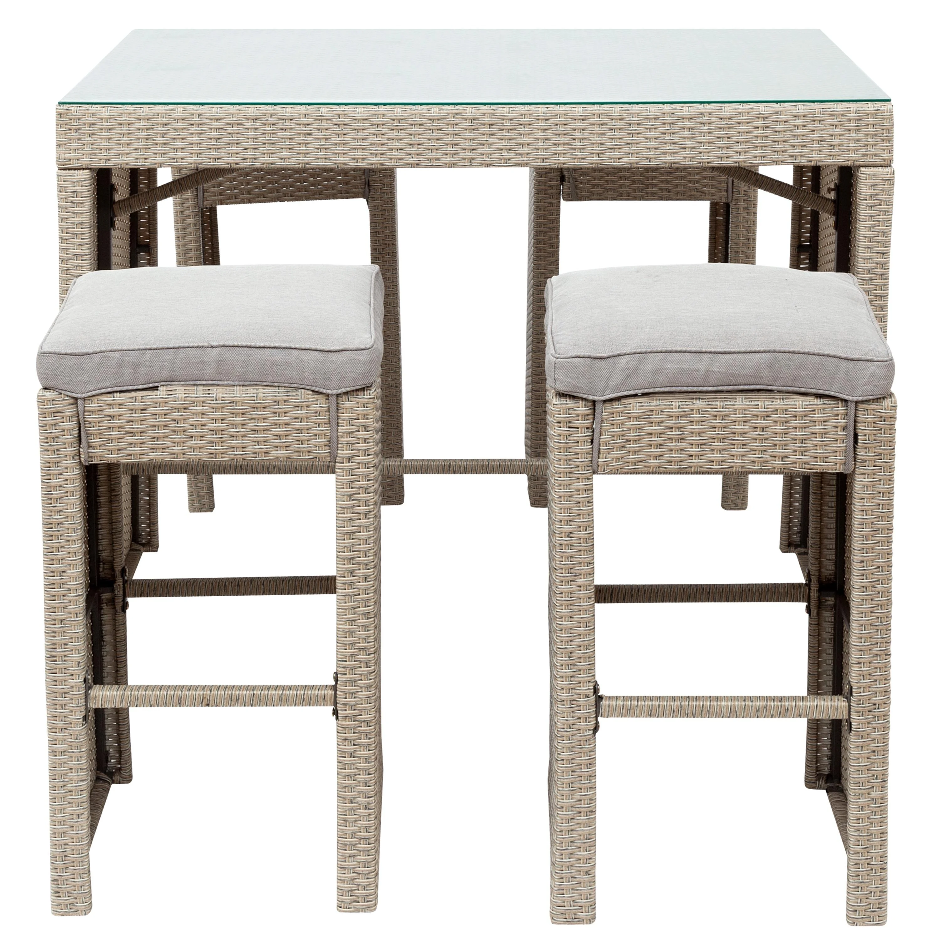 SESSLIFE 5 Piece Outdoor Rattan Dining Set with Storage Shelf, Patio Bar Table and 4 Stools Set, Modern Gray Wicker Outdoor Furniture Sets - Womvr