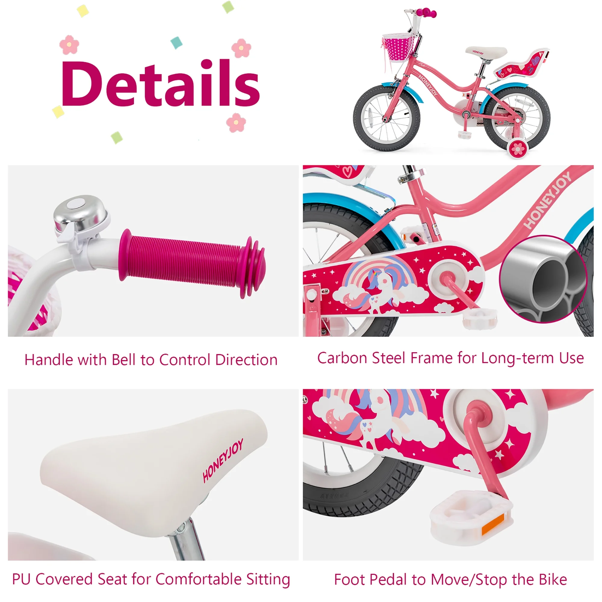 Gymax 14 Inches Kids Bicycle w/ Doll Chair & Basket Kids Bike w/ Training Wheels Pink - Womvr