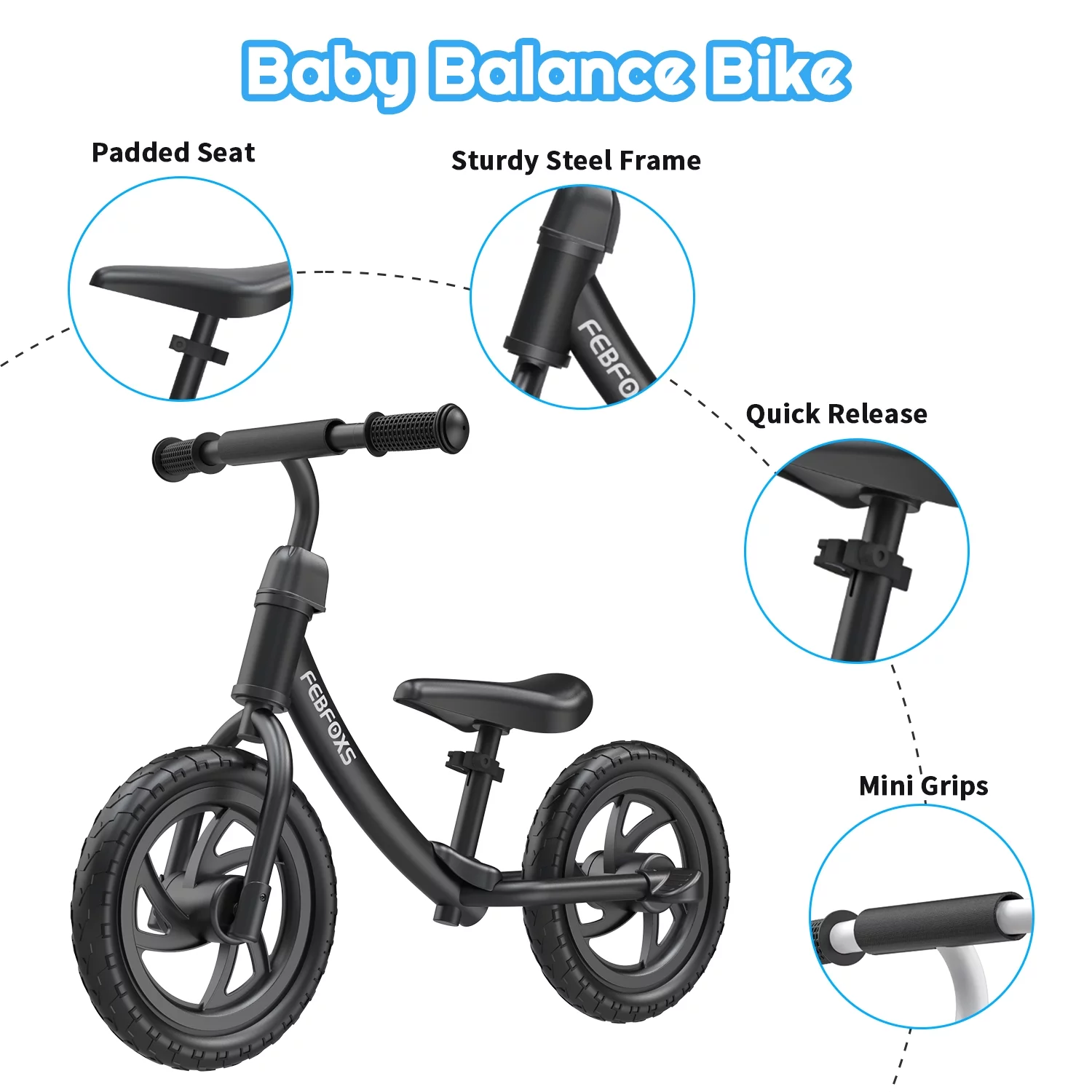 FEBFOXS Toddler Balance Bike, No Pedal Beginner Kids Balance Bike with Adjustable Seat Height, Push Balance Bike for 3-6 Years Old Boys Girls - Womvr