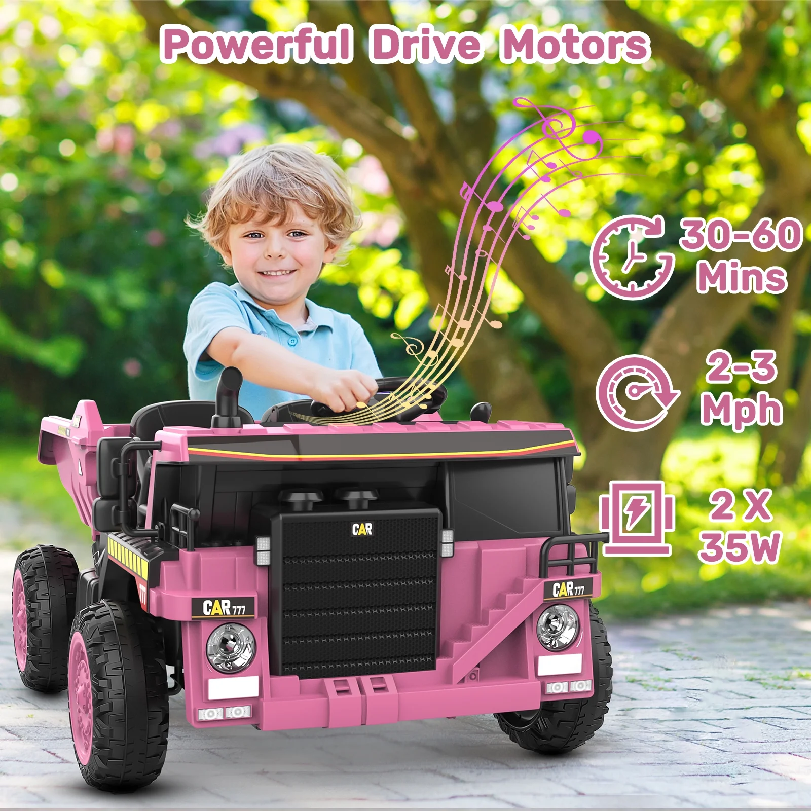 TOKTOO 12Volt Powered Ride on Toy Car for Girls Boys, Dump Truck w/ Electric Dump Bed, Remote Control, Music Player, 1 Seater Electric Car-Ochre Yellow - Womvr