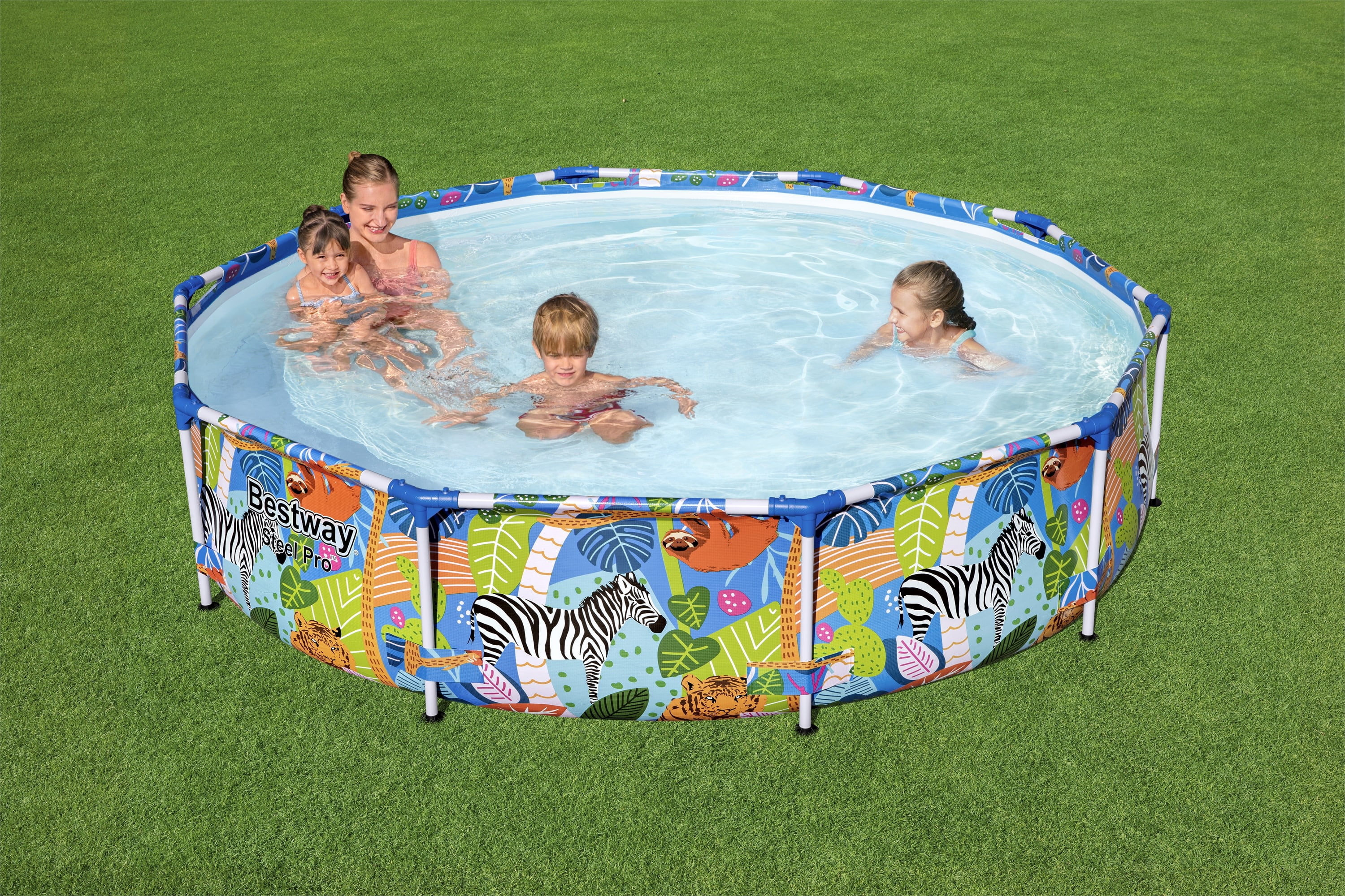 Bestway Steel Pro 10 ft. x 26 in. Round Metal Frame Above Ground Pool, Animal Print - Womvr