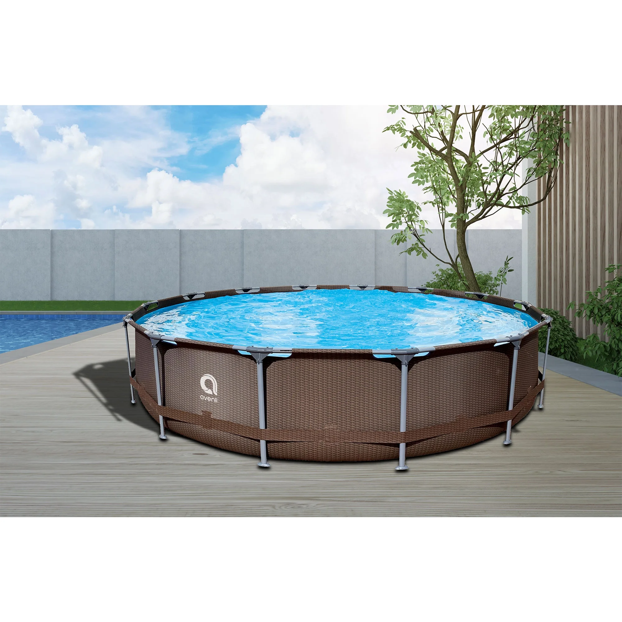 JLeisure Avenli 15 Foot x 33 Inch Steel Frame Above Ground Swimming Pool - Womvr
