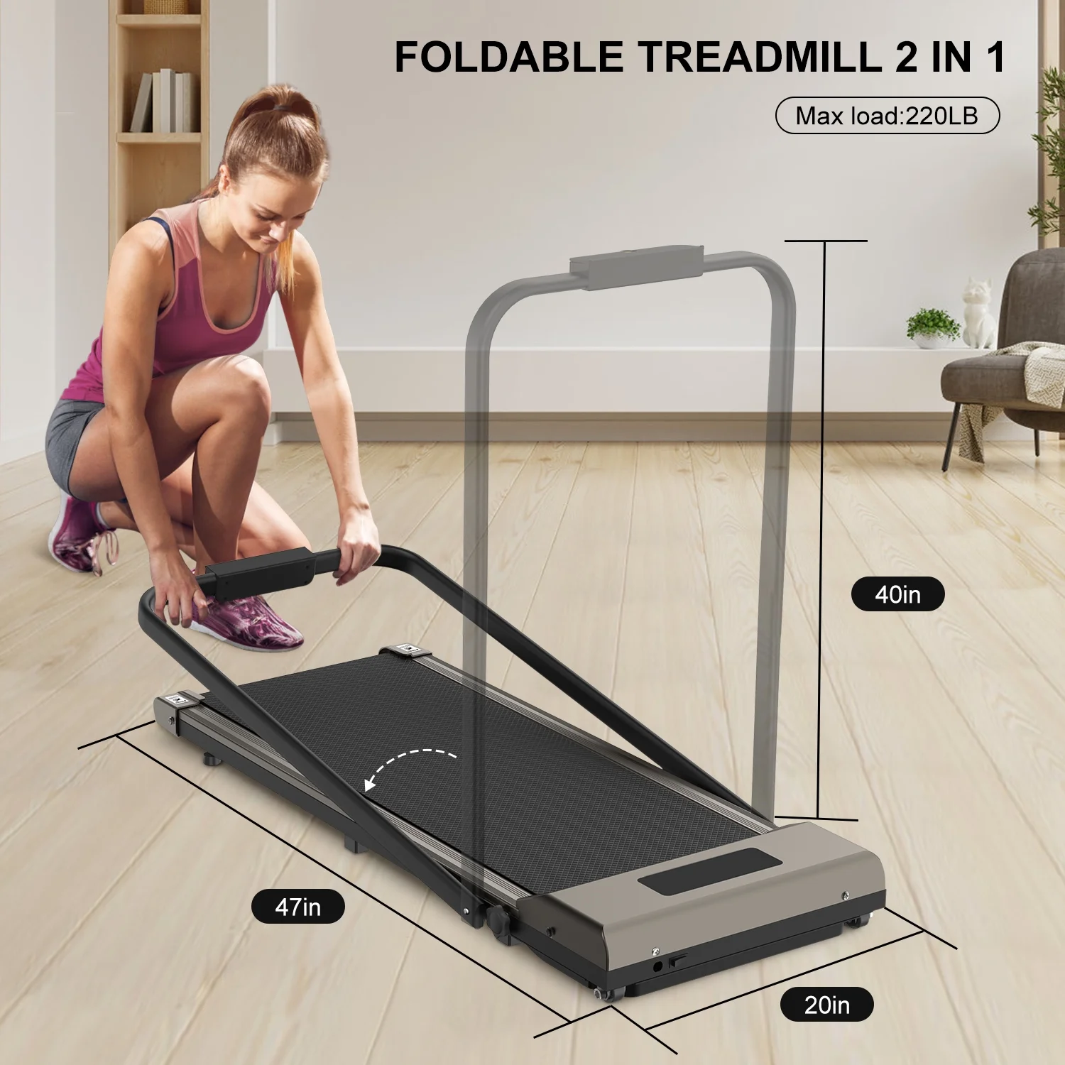 Bigzzia Treadmill Under Desk Treadmill 2 in 1 Folding Treadmill, Treadmills for Home Maximum Weight 265 lbs Gray - Womvr