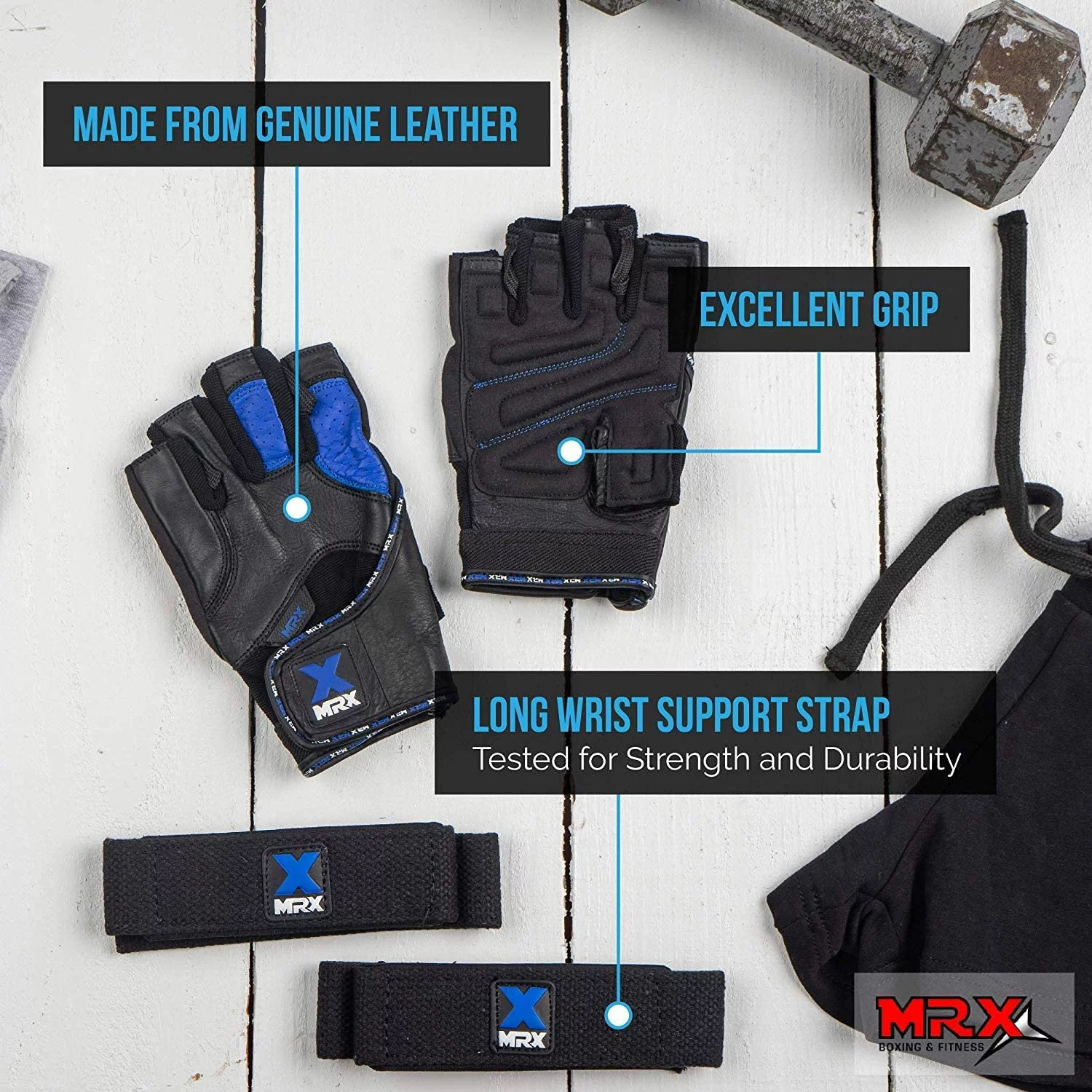 MRX Weight Lifting Gloves Gym Power Training Fitness Bodybuilding Glove Long Wrist Strap Black / Red M - Womvr