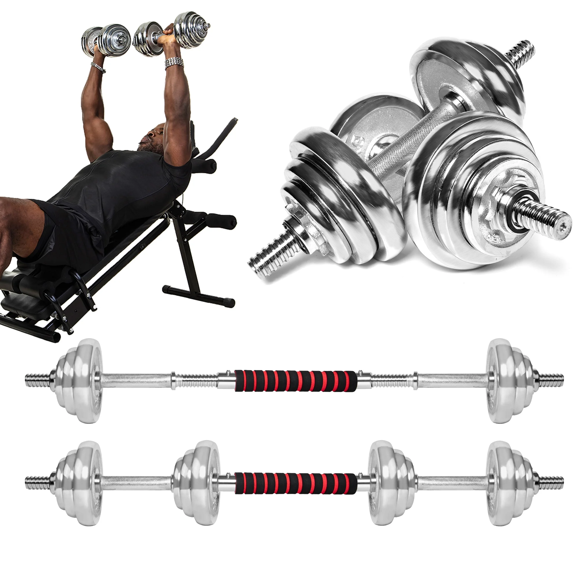 30KG Weight Dumbbell Set Adjustable Cap Gym Barbell Plates Home Body Workout - Womvr