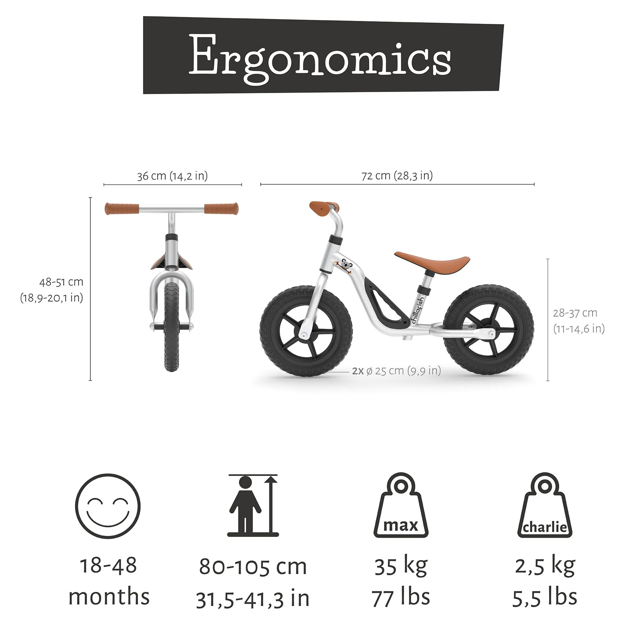 Chillafish Charlie lightweight toddler balance bike with carry handle, adjustable seat and handlebar, puncture-proof 10-inch wheels, for kids 18-48 months, Red - Womvr