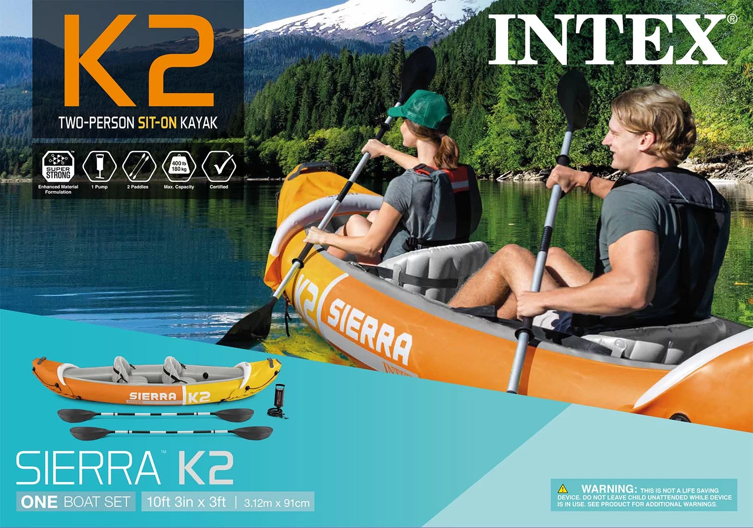 Intex Sierra K2 Inflatable Kayak with Oars and Hand Pump - Womvr