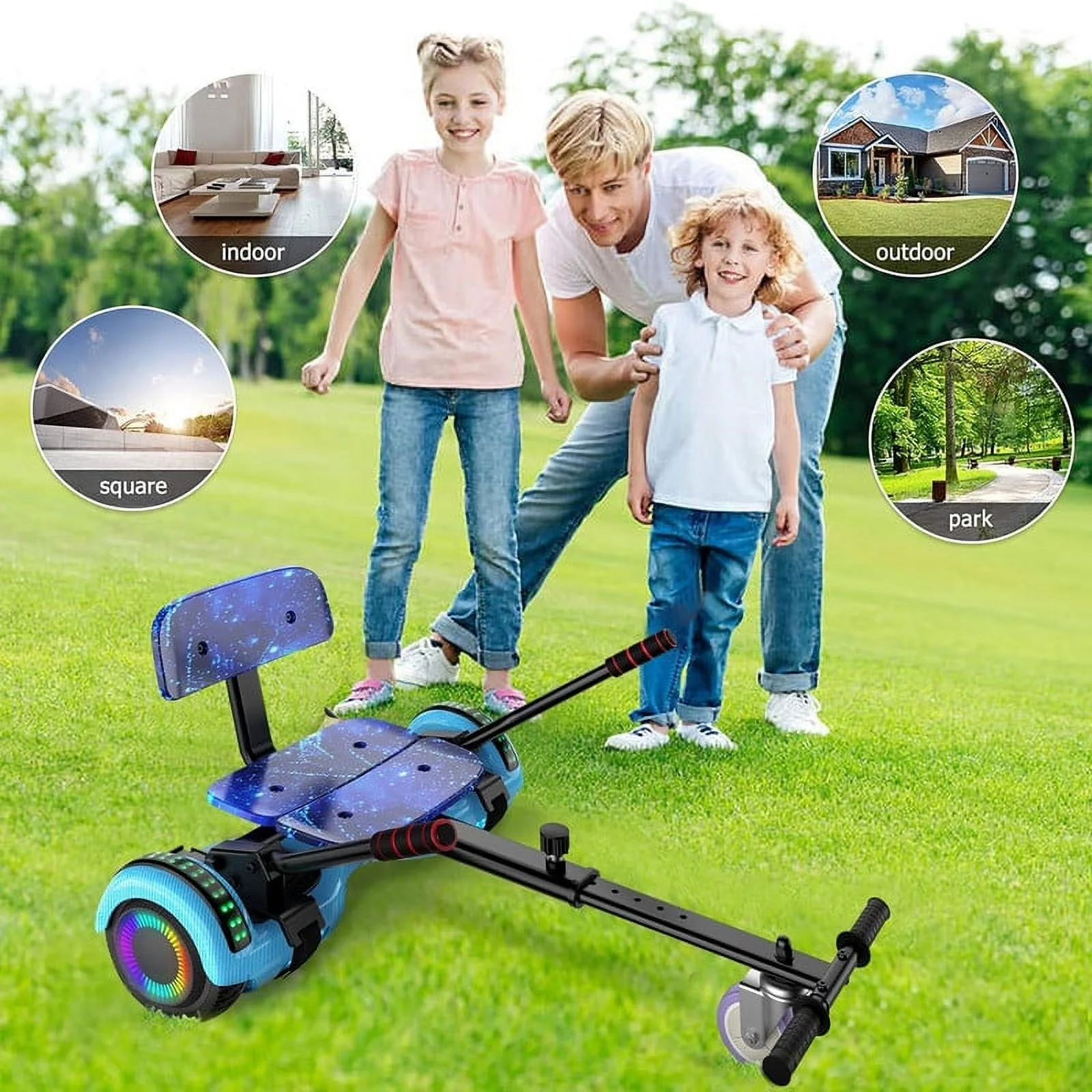 SISIGAD Hoverboard with Seat, 6.5 inch Hoverboard Go Kart Combo with Bluetooth Speaker & LED Lights for Kids Adults - Womvr