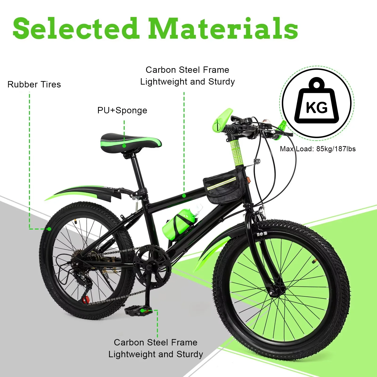 TFCFL Kids Bike 20 in Child Mountain Bike 7 Speeds High Carbon Steel Bicycle City Bike - Womvr