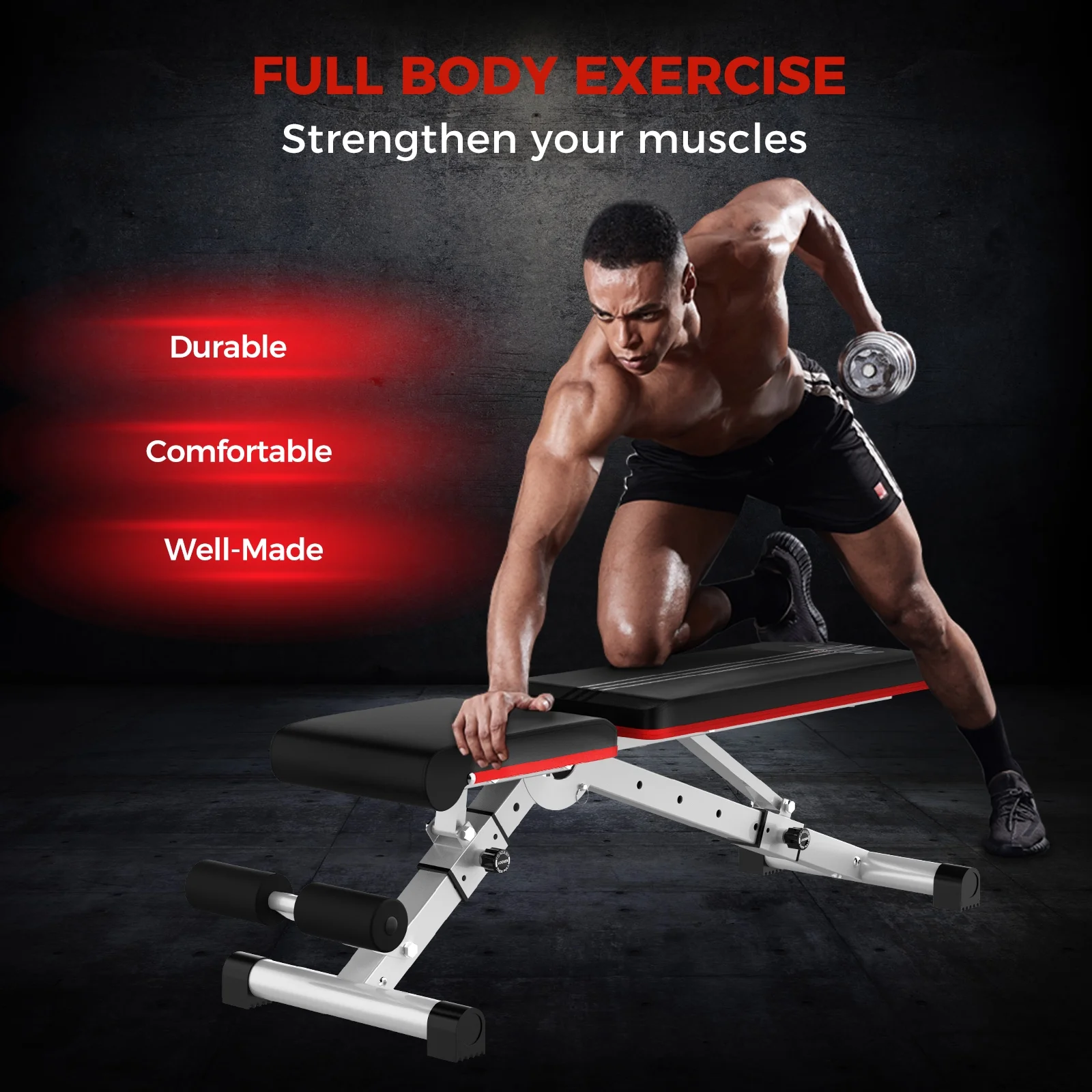 Pooboo Dumbbell Bench Workout Foldable Weight Bench 600 lbs with 6 Incline Adjustable and Thickened 5 Layer Structure gym bench Strength Training Bench for Home Training. - Womvr