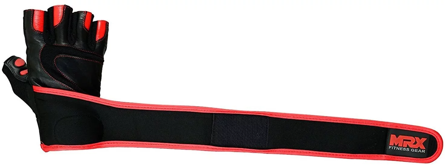 MRX Weight Lifting Gloves Gym Power Training Fitness Bodybuilding Glove Long Wrist Strap Black / Red M - Womvr