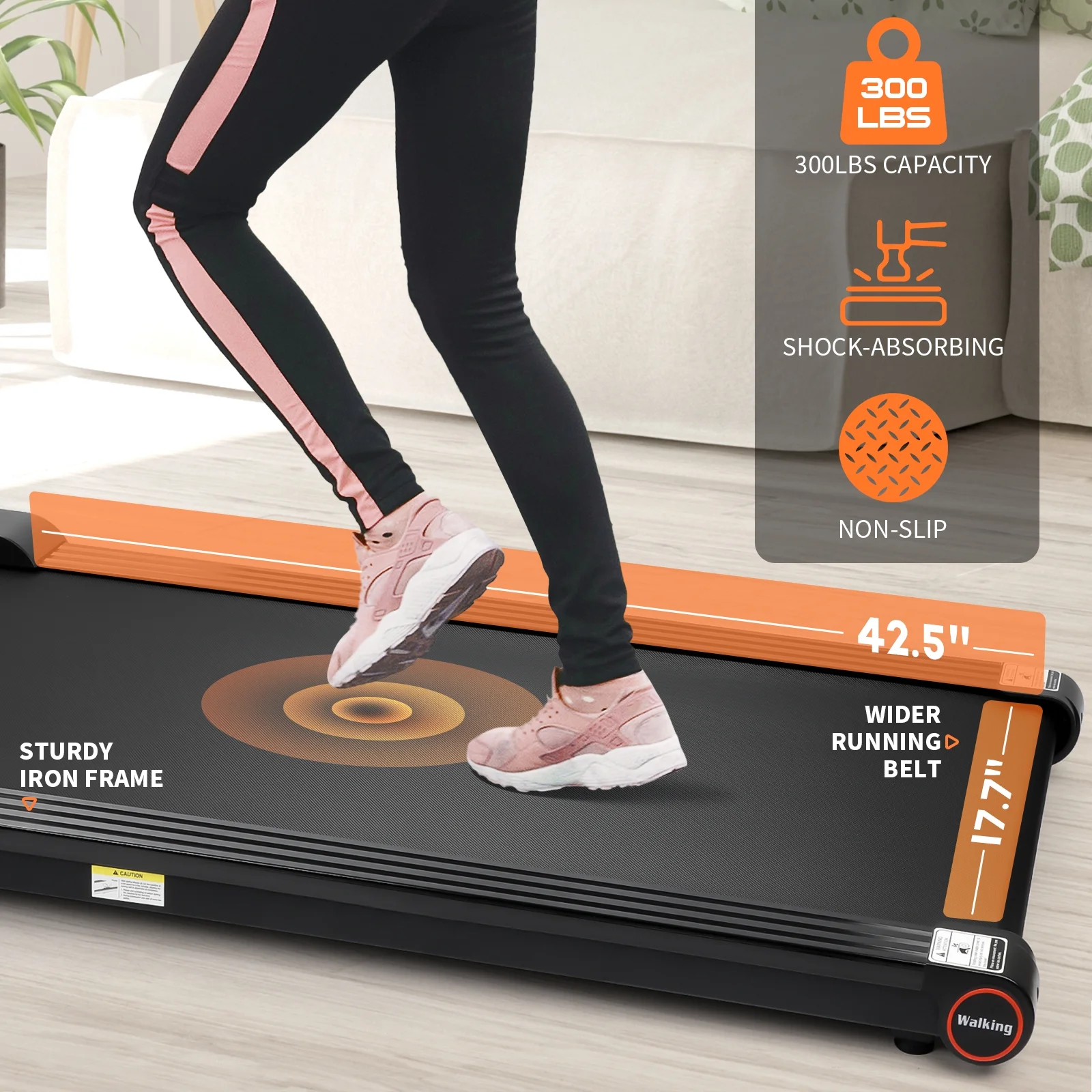 2 in 1 Under Desk Treadmill with 300lbs Weight Capacity, Portable Quiet Compact Walking Pad, Electric Treadmill for Walking and Jogging - Womvr