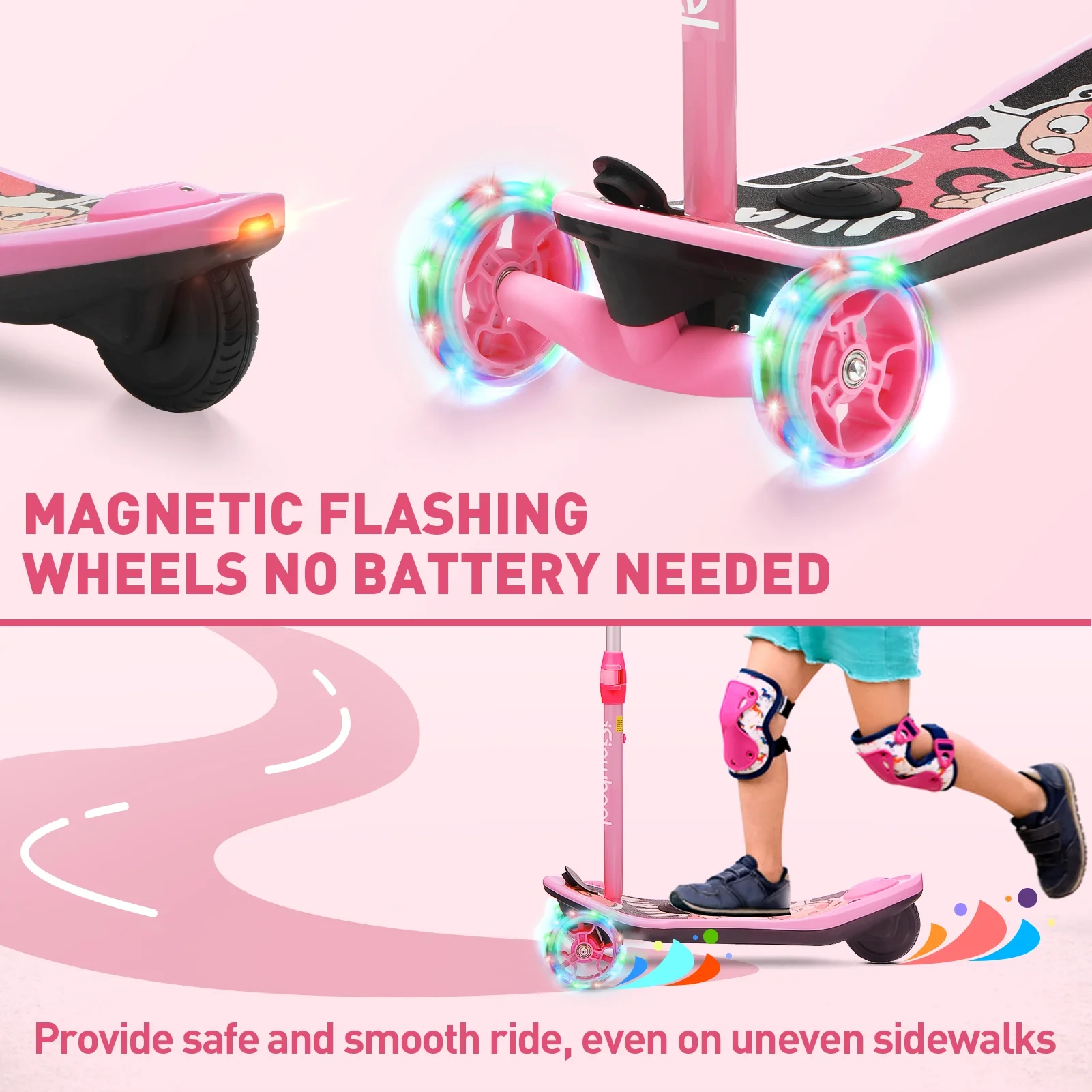 isinwheel Mini 2 in 1 Electric Scooter for Kids, 3 Wheel Electric Scooter, Height Adjustable Lean to Steer Kick Scooter with Flashing Wheels - Womvr
