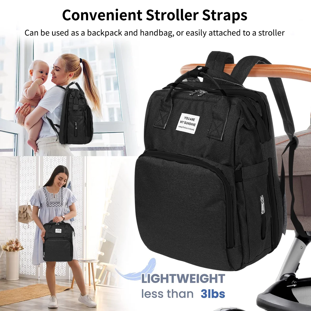 Diaper Bag Backpack,Multifunction 3 in 1 Waterproof Travel Back Pack,Baby Changing Bags with Changing Pad, Stroller Straps, Unisex, Green - Womvr