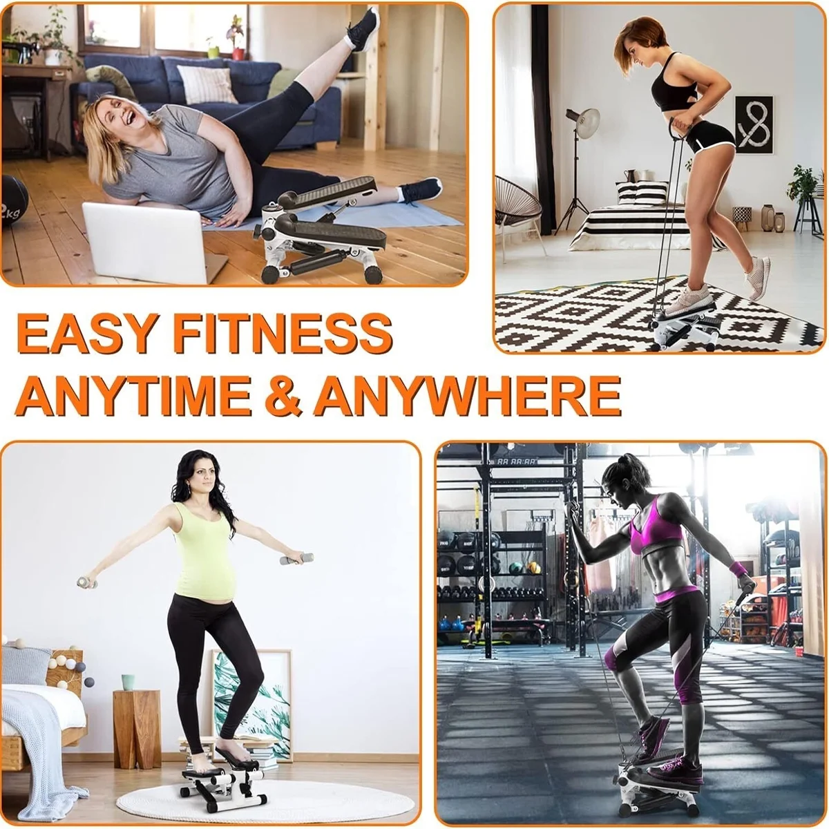 Mini Stepper Air Stair Climber Exercise Machine Health Aerobic Fitness Elliptical Trainers with Resistance Band LCD Display Gray - Womvr