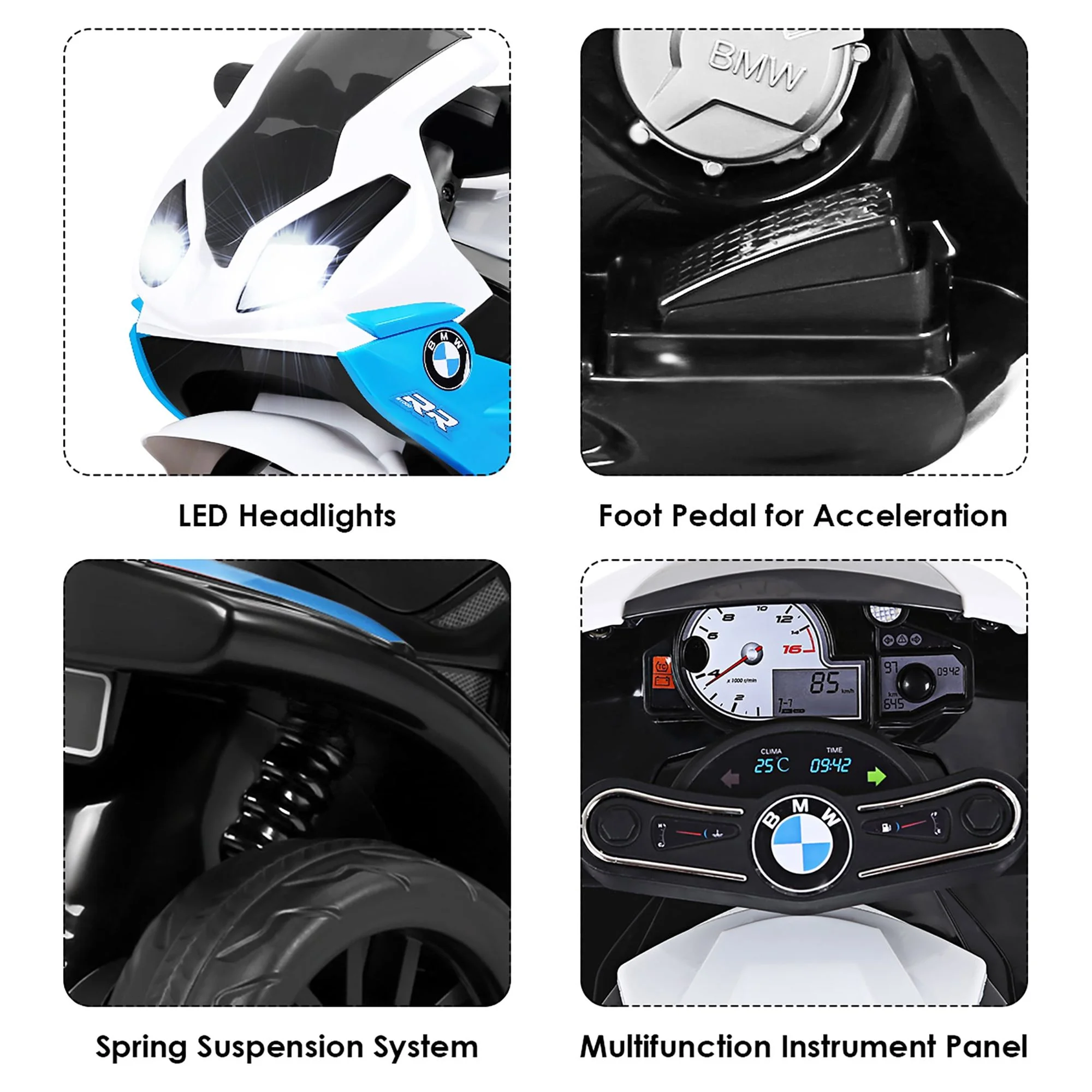 Costway Kids Ride On Motorcycle BMW Licensed 6V Electric 3 Wheels Bicycle with Music & Light (Suitable for 18-36 Months Age) - Womvr
