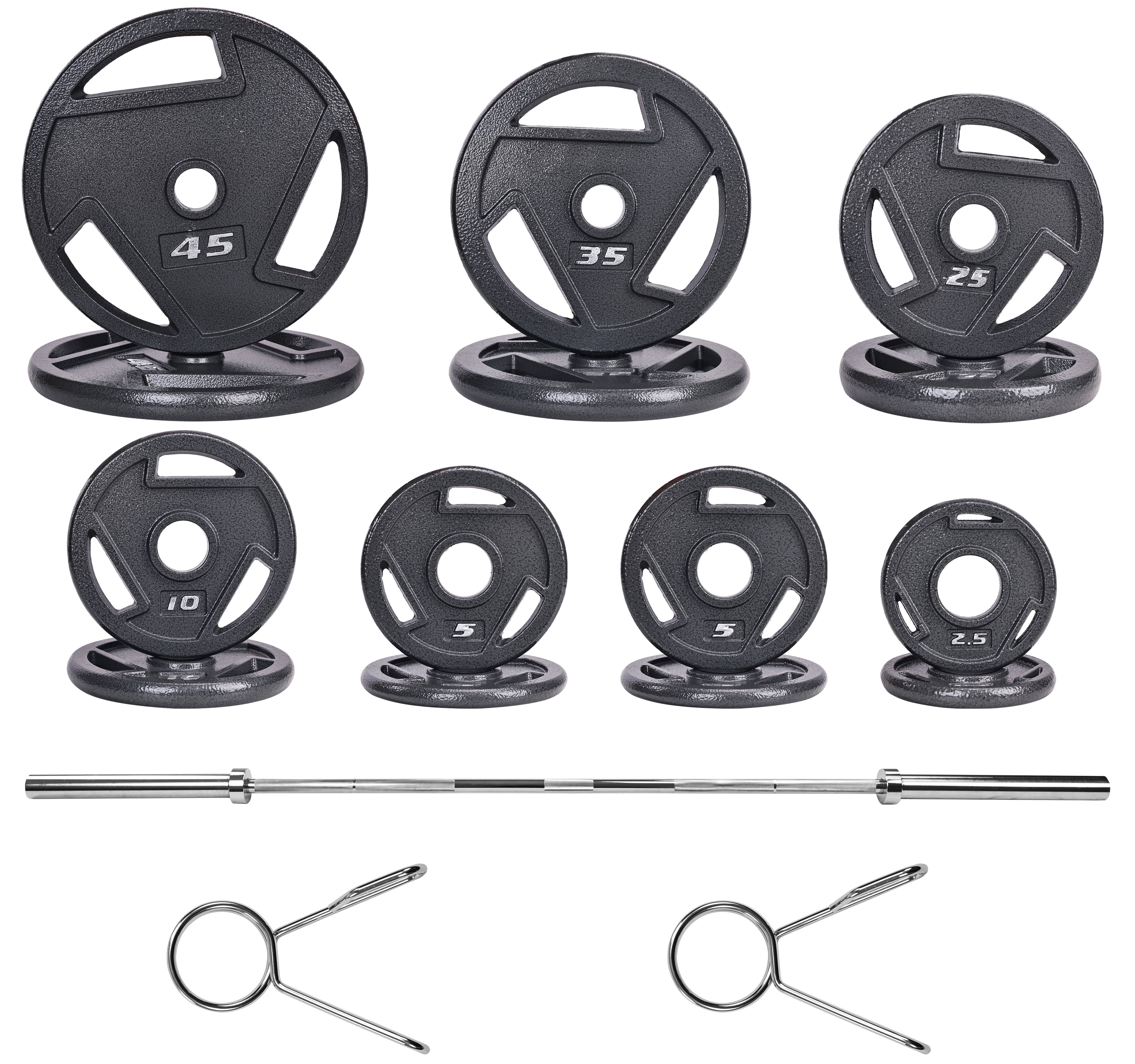 BalanceFrom Cast Iron Olympic Weight Including 7FT Olympic Barbell and Clips, 300-Pound Set (255 Pounds Plates + 45 Pounds Barbell), Multiple Packages - Womvr