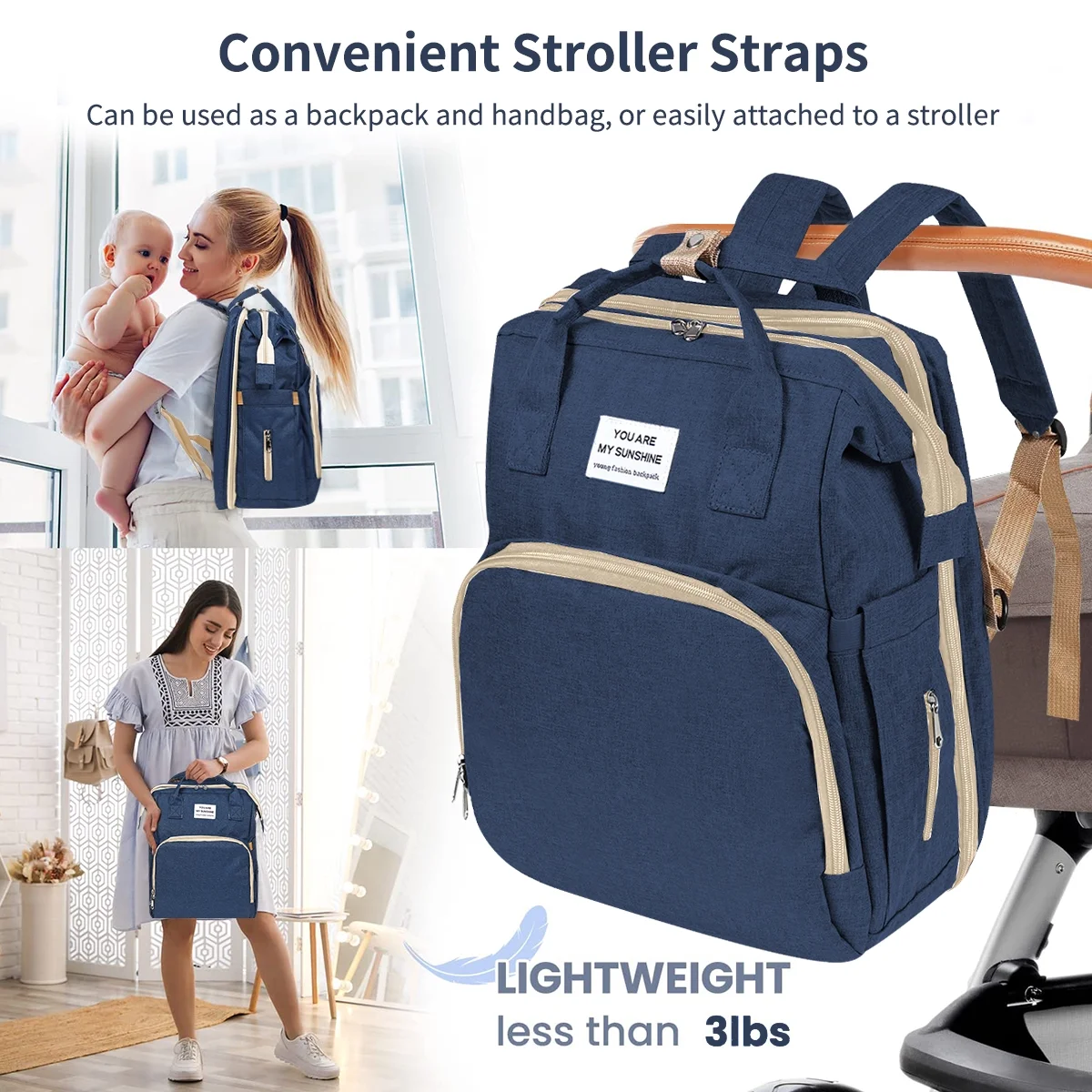 Diaper Bag Backpack,Multifunction 3 in 1 Waterproof Travel Back Pack,Baby Changing Bags with Changing Pad, Stroller Straps, Unisex, Green - Womvr