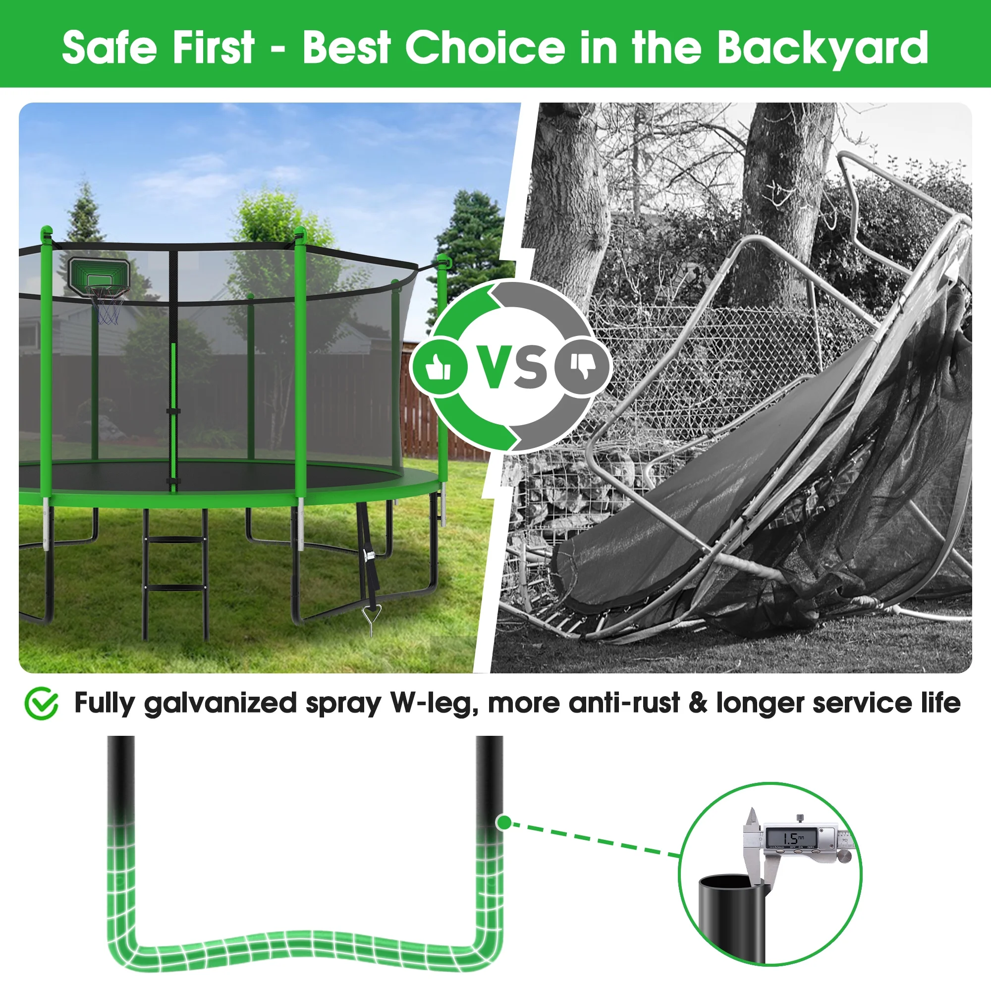 YORIN Trampoline 12FT for Kids Adults with Enclosure Net, 1200LBS Round Outdoor Trampoline with Basketball Hoop, Ladder, Galvanized Anti-Rust Coating Backyard Recreational Trampoline - Womvr