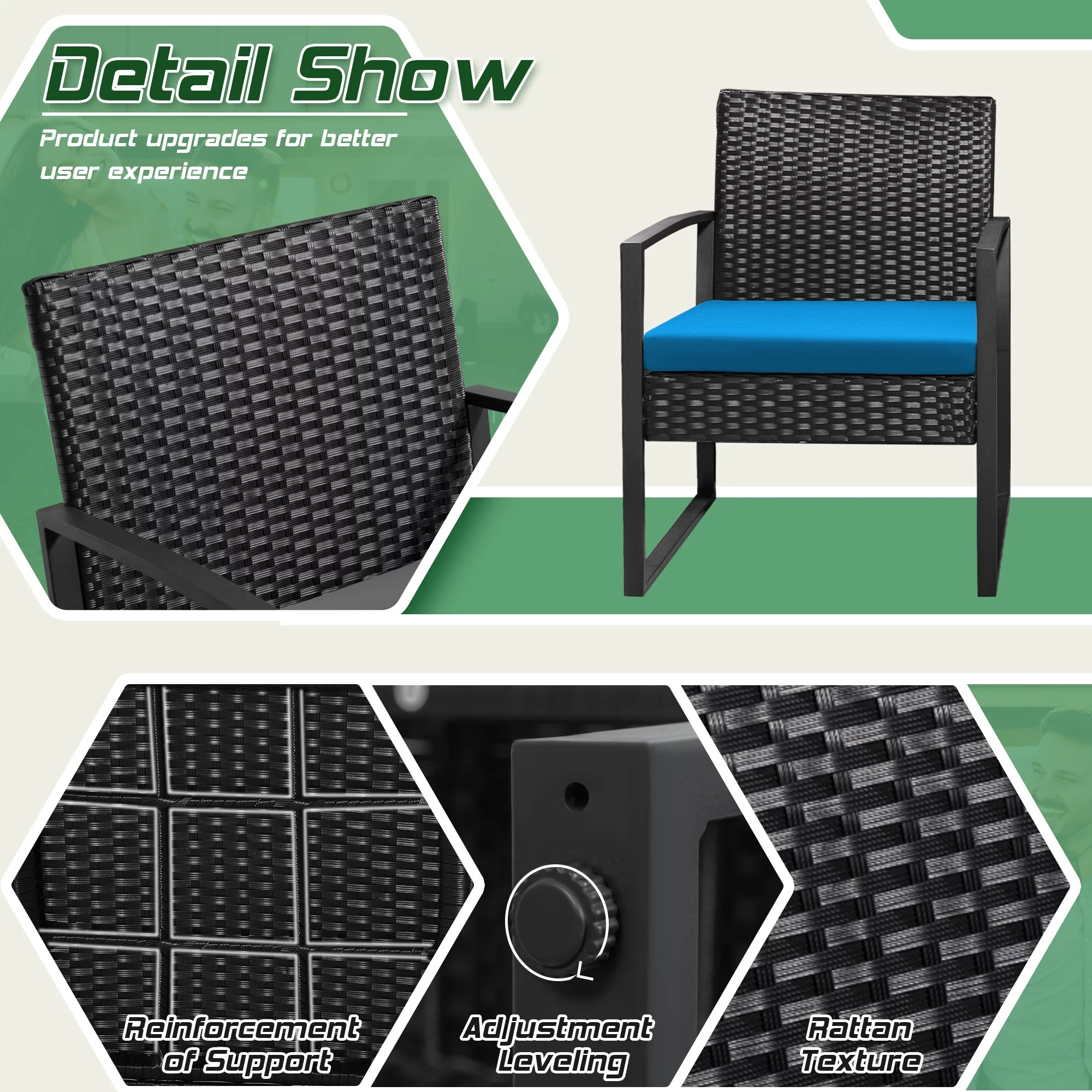 Homall Patio Furniture 3-Piece Set Casual Wicker Chair Bistro Chair with Coffee Table, Black - Womvr