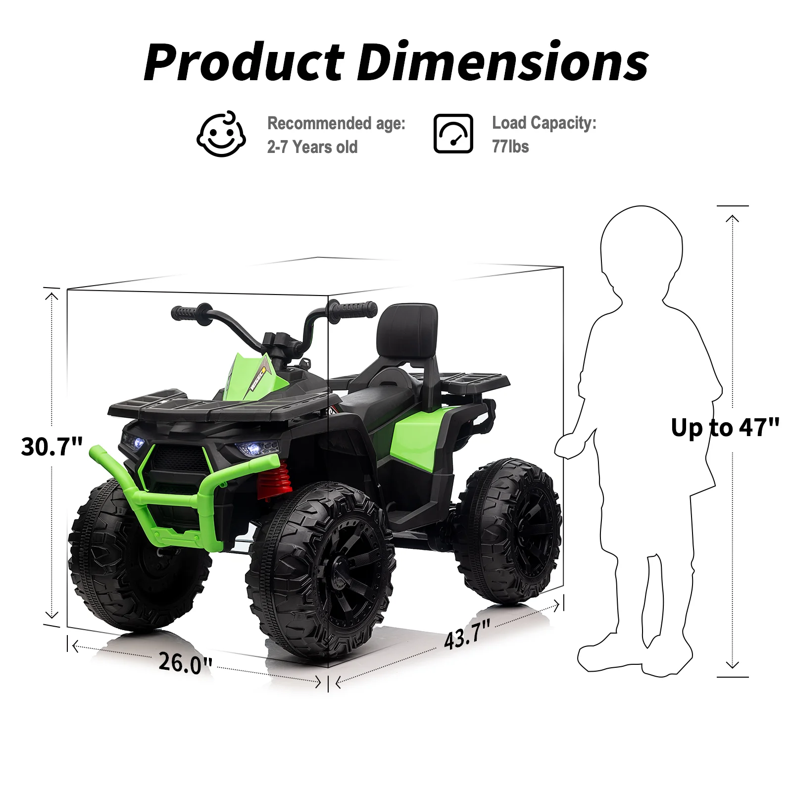 Outfunny Kids 4 Wheeler, 24V Ride on Toy Electric ATV for Big Kid Ages 3-7 - Green - Womvr