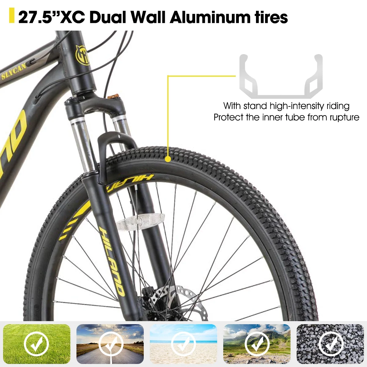Hiland Aluminum Mountain Bike 21 Speeds MTB,Lock-Out Suspension Fork,27.5 inch Wheel,Mens Mountain Bike Bicycle, Black - Womvr