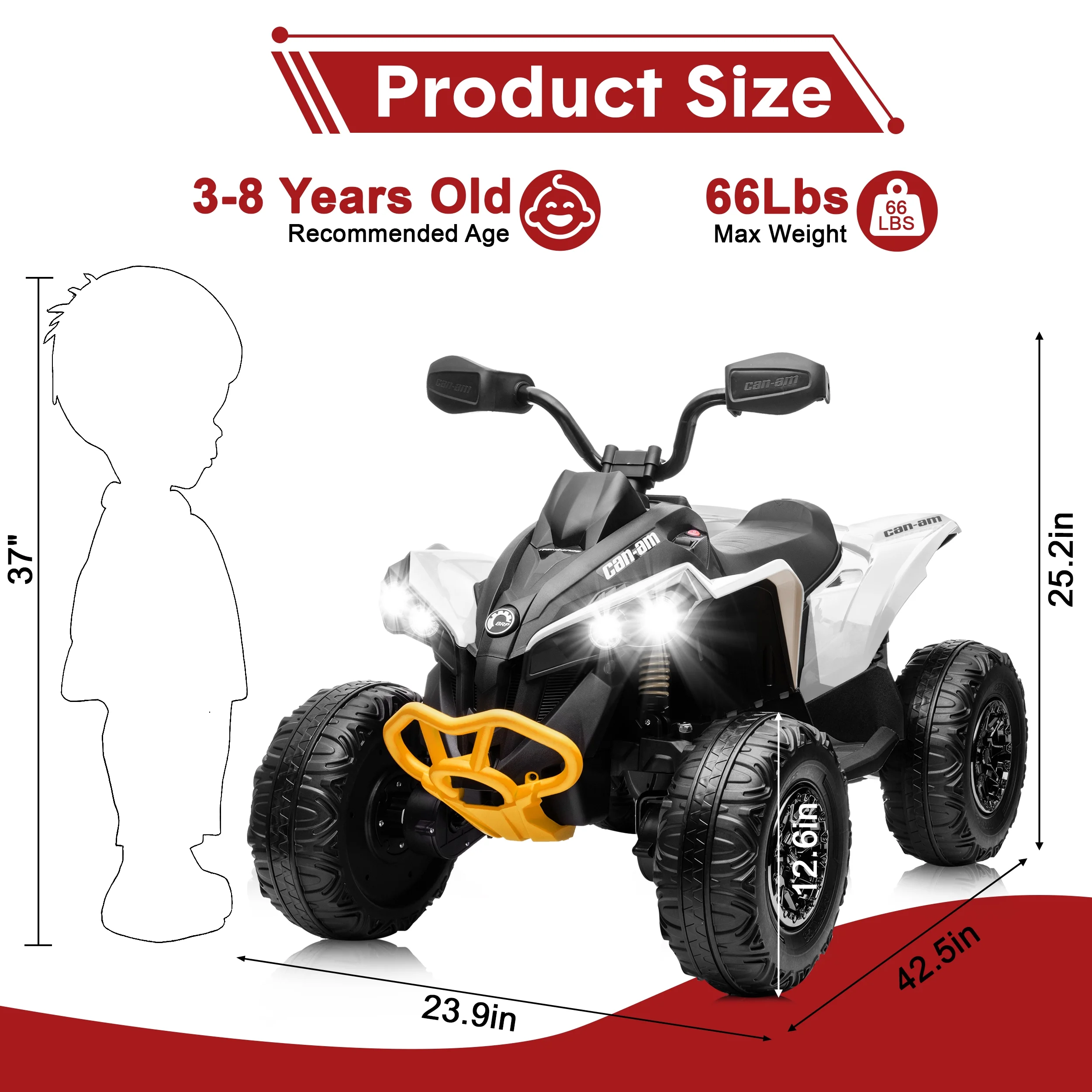 Joyracer 24V Ride on Toys, 4 Wheeler ATV for Kids with 2 Seater, 4x200W Motors, 4WD/2WD Switchable, Khaki - Womvr