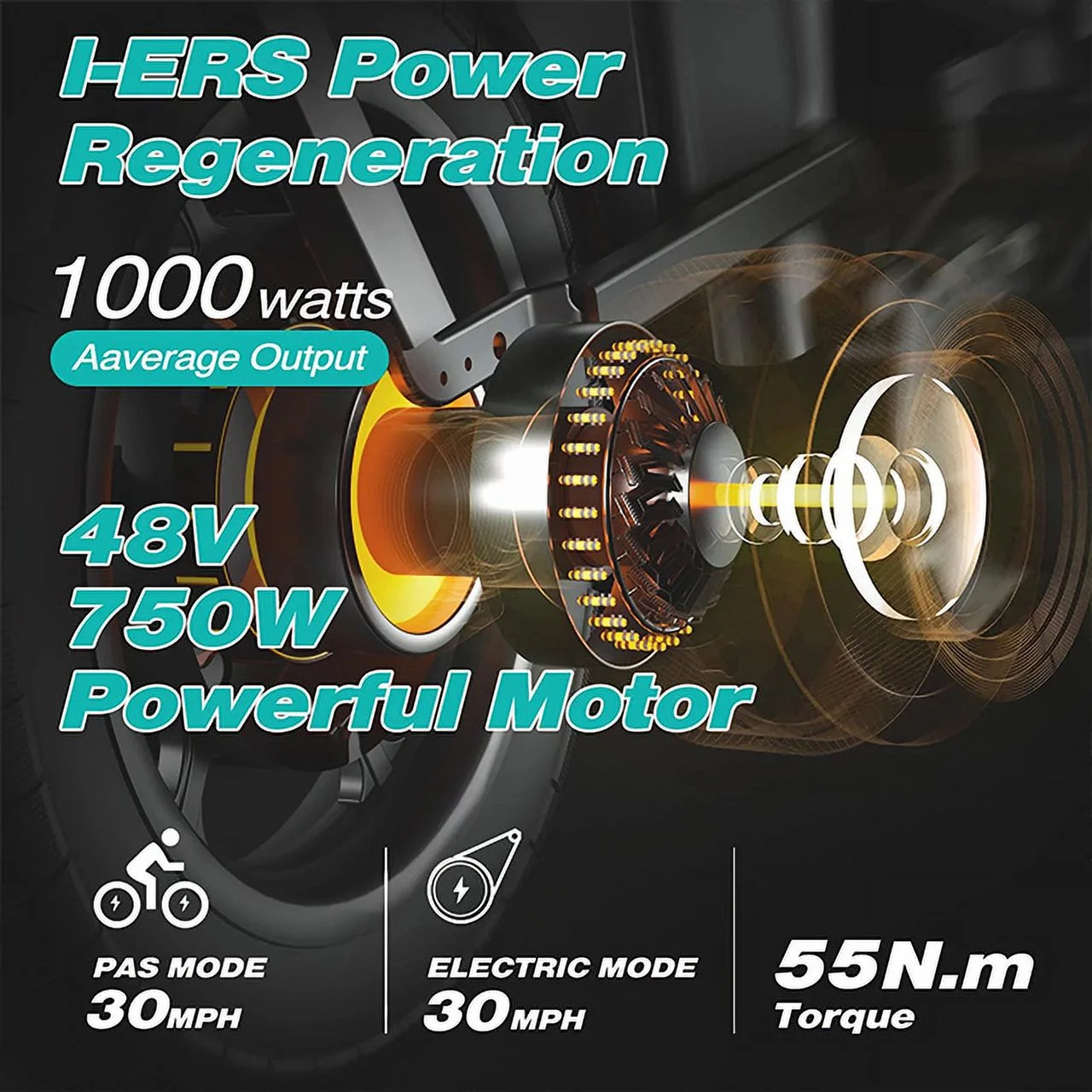 Engwe Engine Pro 750W Motor Folding Electric Bike for Adults .48V16Ah Build-in Lithium Battey,Black - Womvr