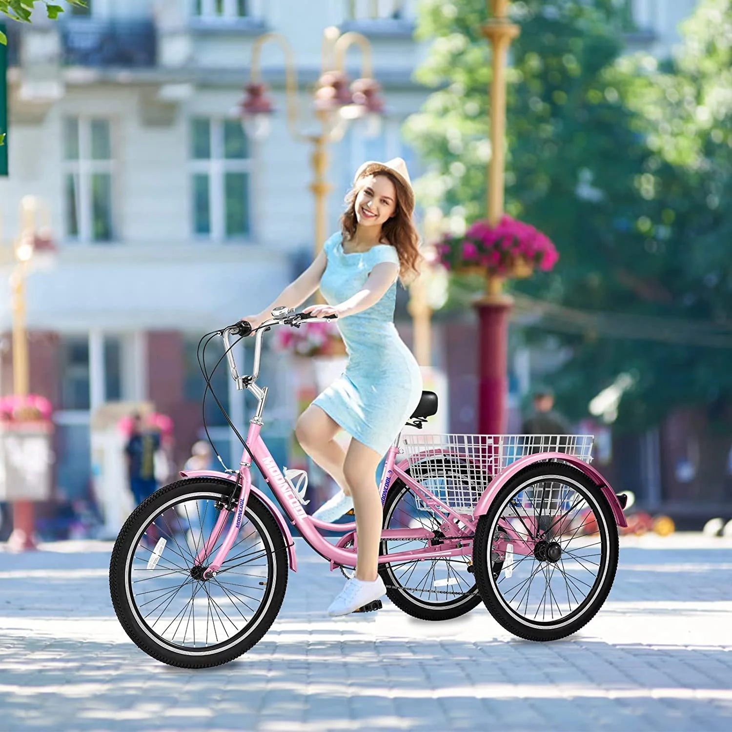 MOONCOOL Adult Tricycles with Rear Basket, 24 26 inch 7 Speed 3 Wheel Bikes, Three-Wheeled Bicycles Adult Trike with Backrest for Seniors, Women, Men - Womvr