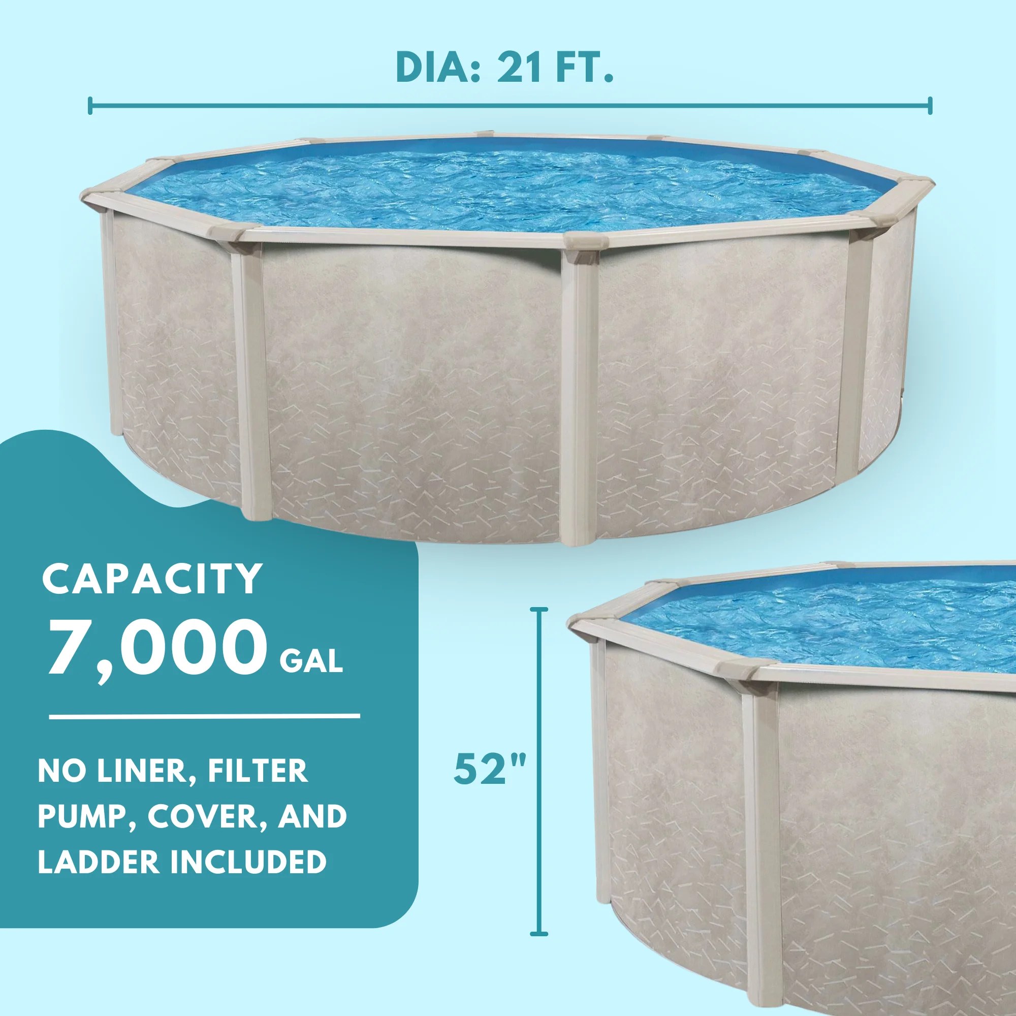 Aquarian 18 Foot by 52 Inch Steel Frame Outdoor Above Ground Pool, Gray - Womvr