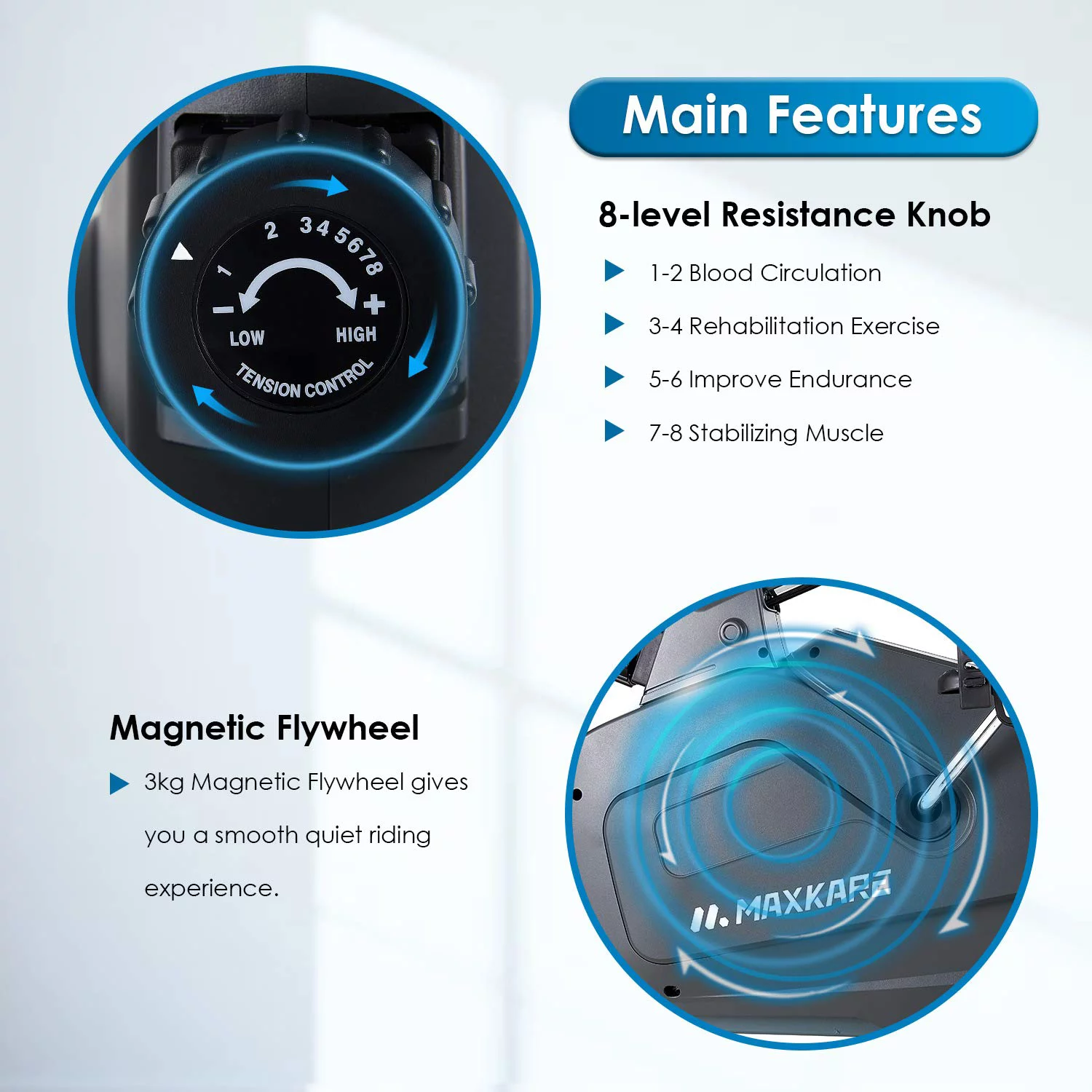 MaxKare Recumbent Exercise Bike with Arm Resistance Bands 8 Level Adjustable Magnetic Resistance Adjustable Seat, Max Weight 242lbs - Womvr